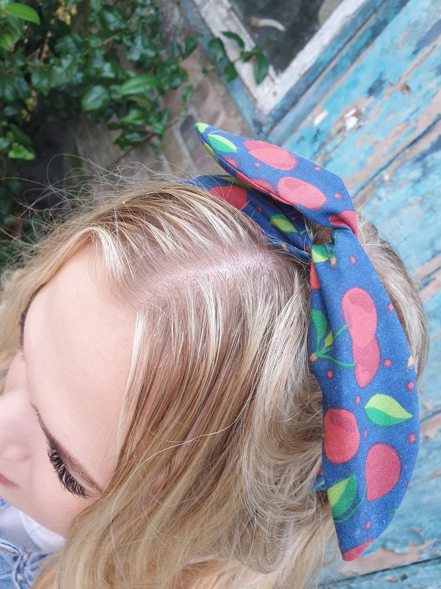 Navy Cherry Wired Headband