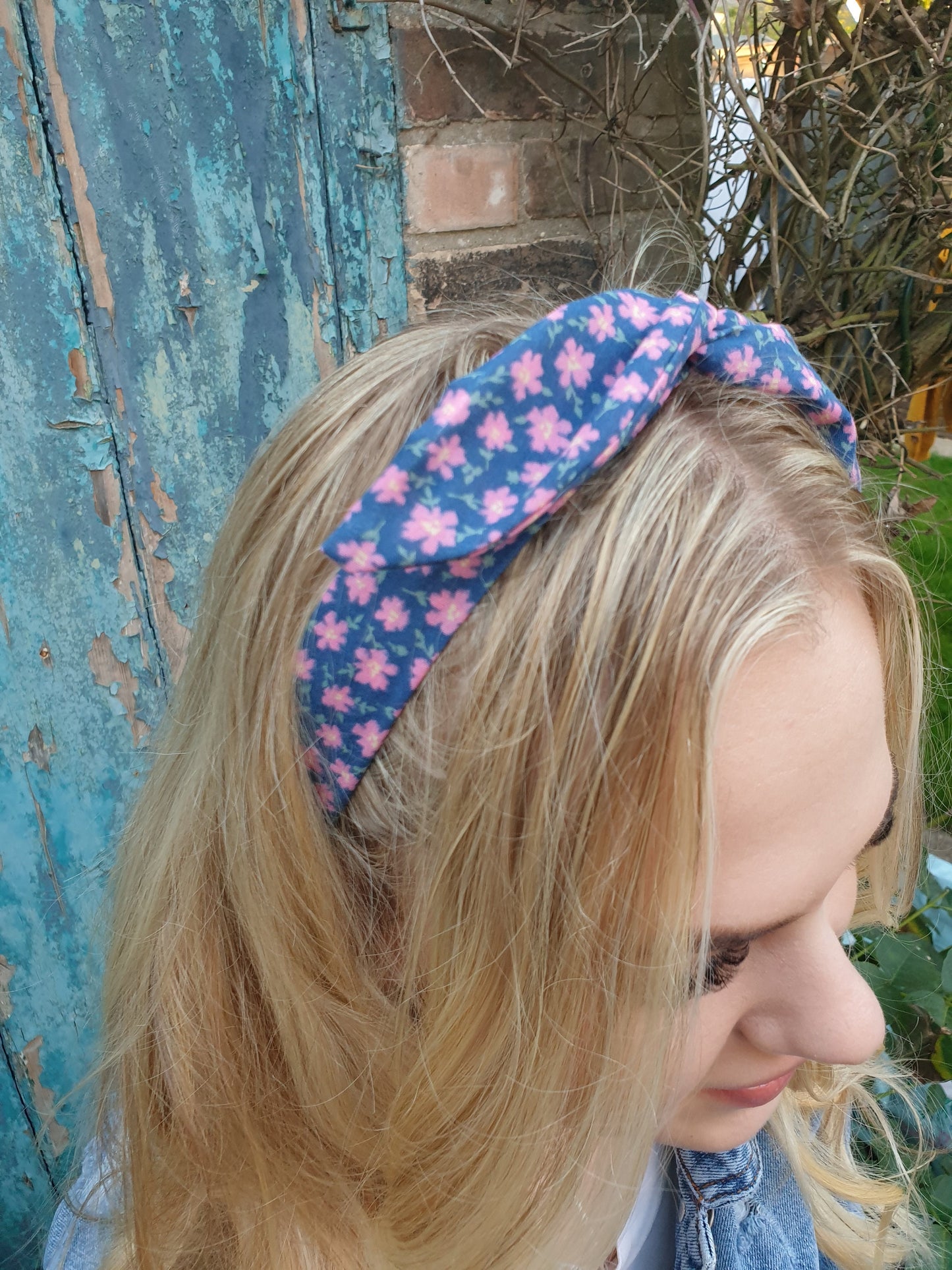 Navy and Pink Floral Wired Headband