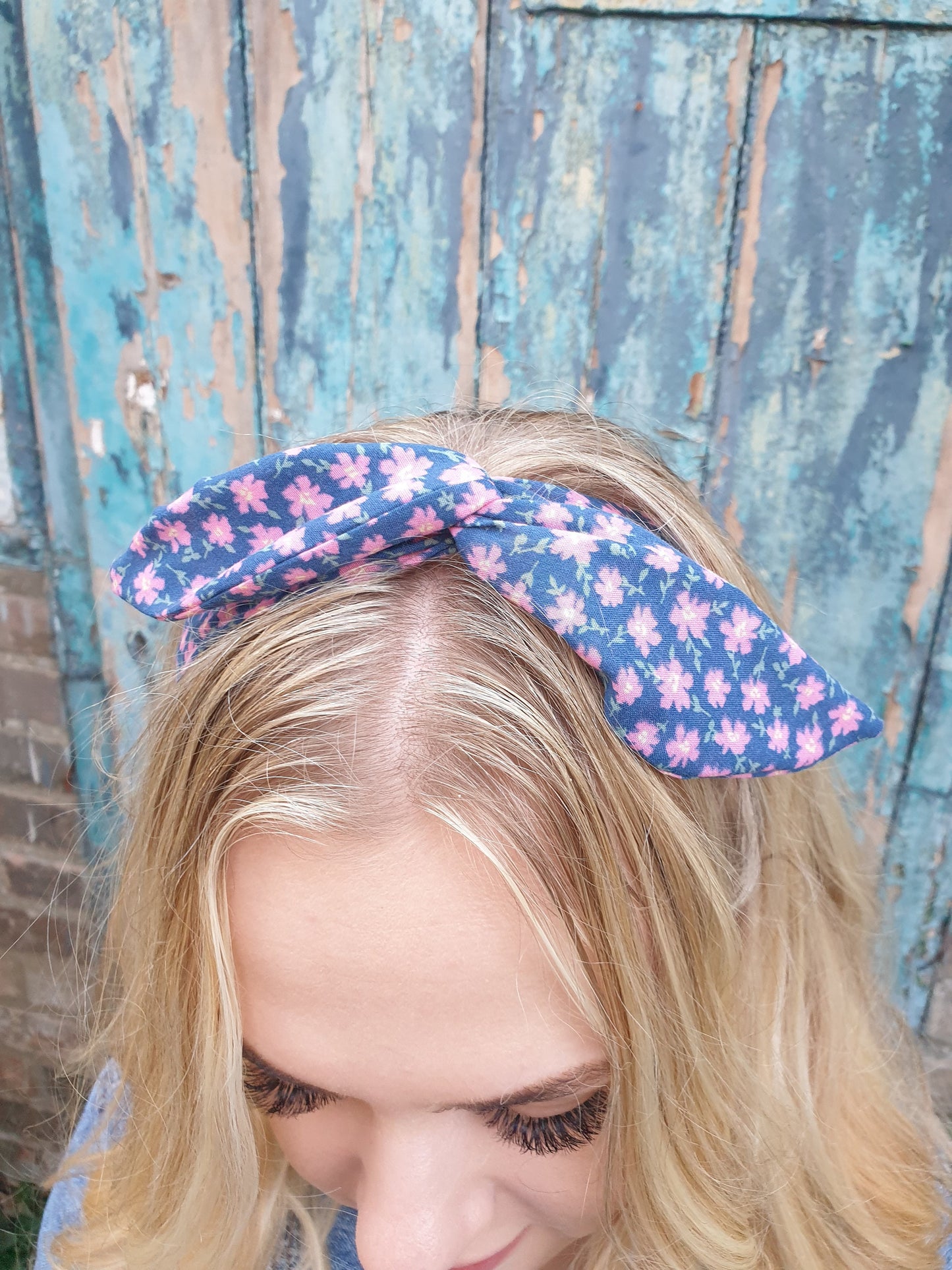 Navy and Pink Floral Wired Headband