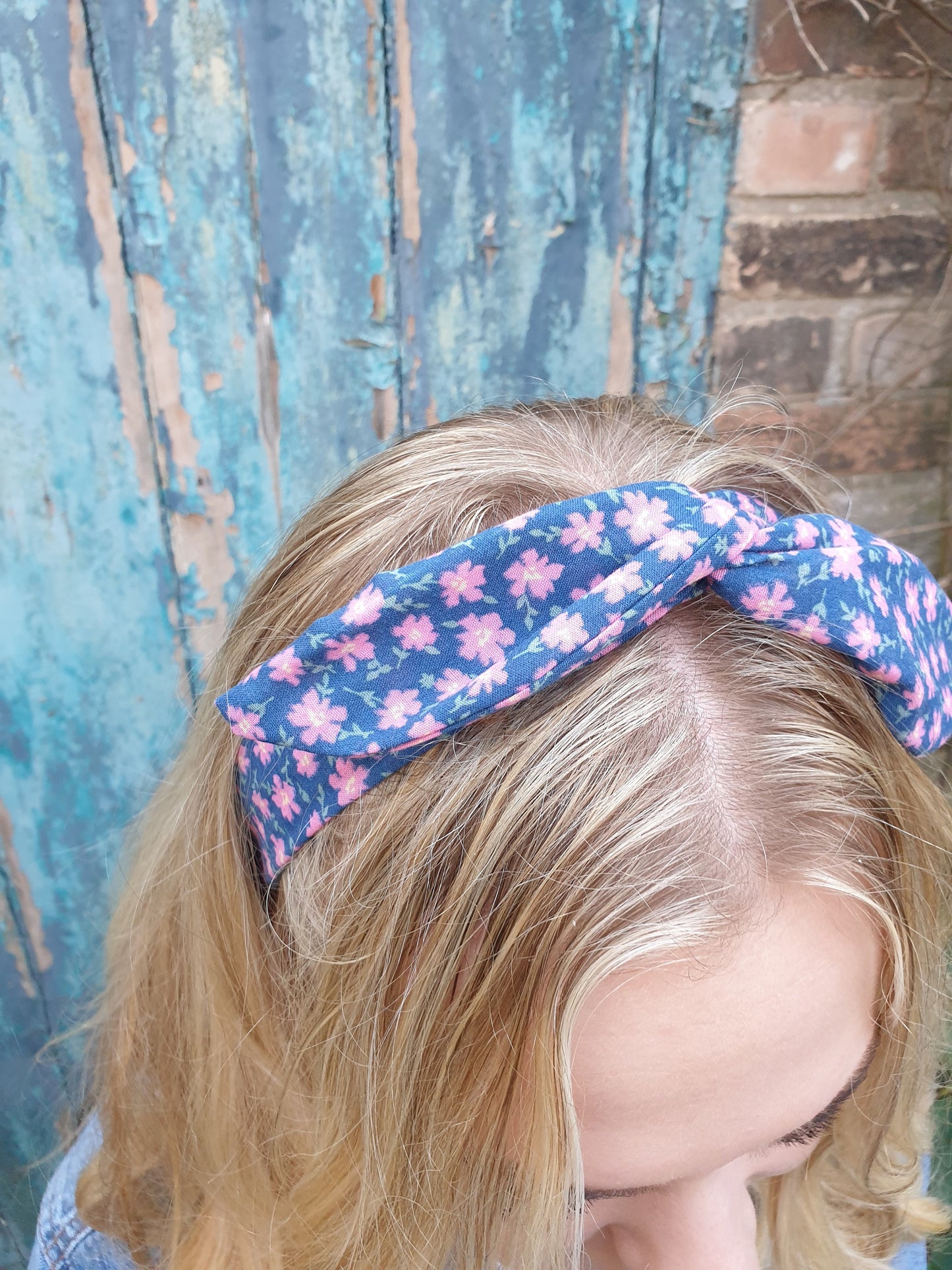 Navy and Pink Floral Wired Headband