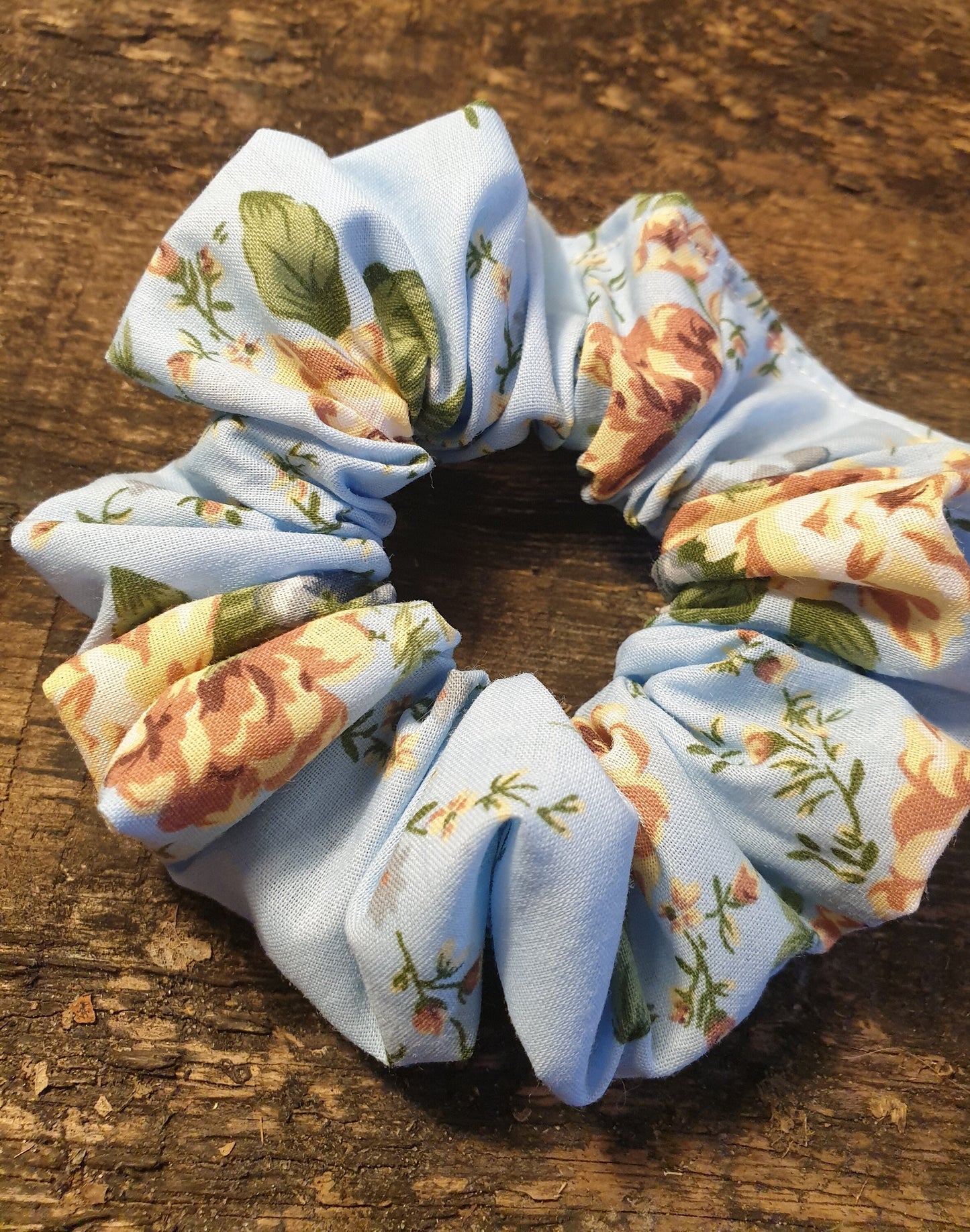 Light Blue Vintage Floral Scrunchie | Hair Tie