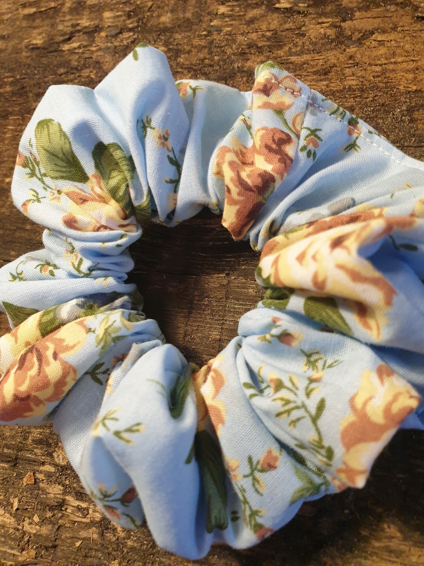 Light Blue Vintage Floral Scrunchie | Hair Tie