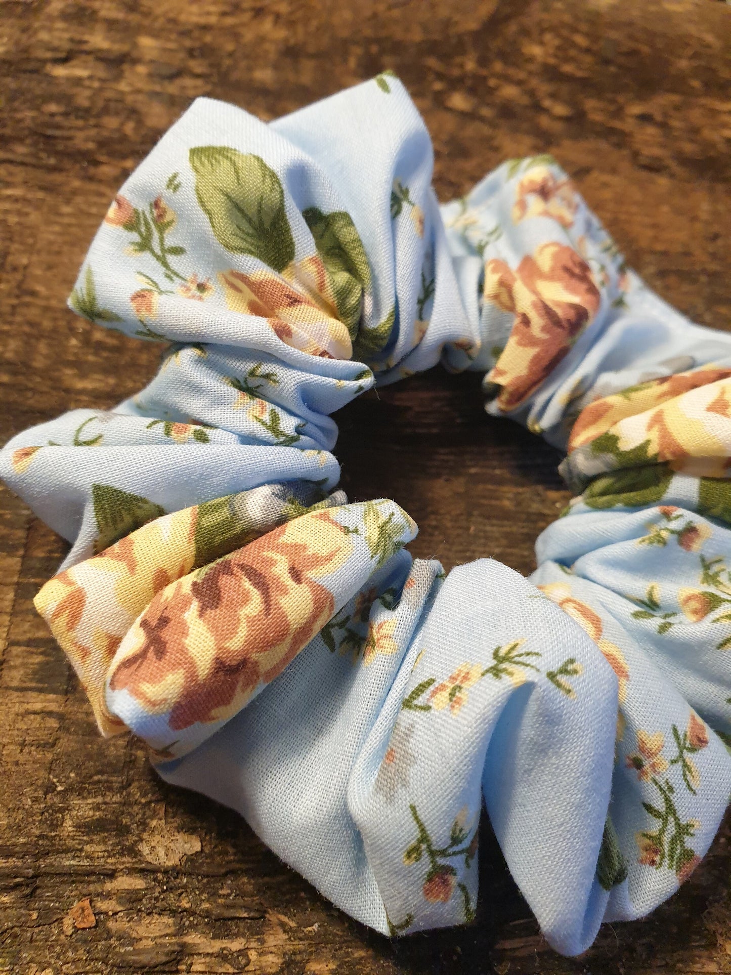 Light Blue Vintage Floral Scrunchie | Hair Tie