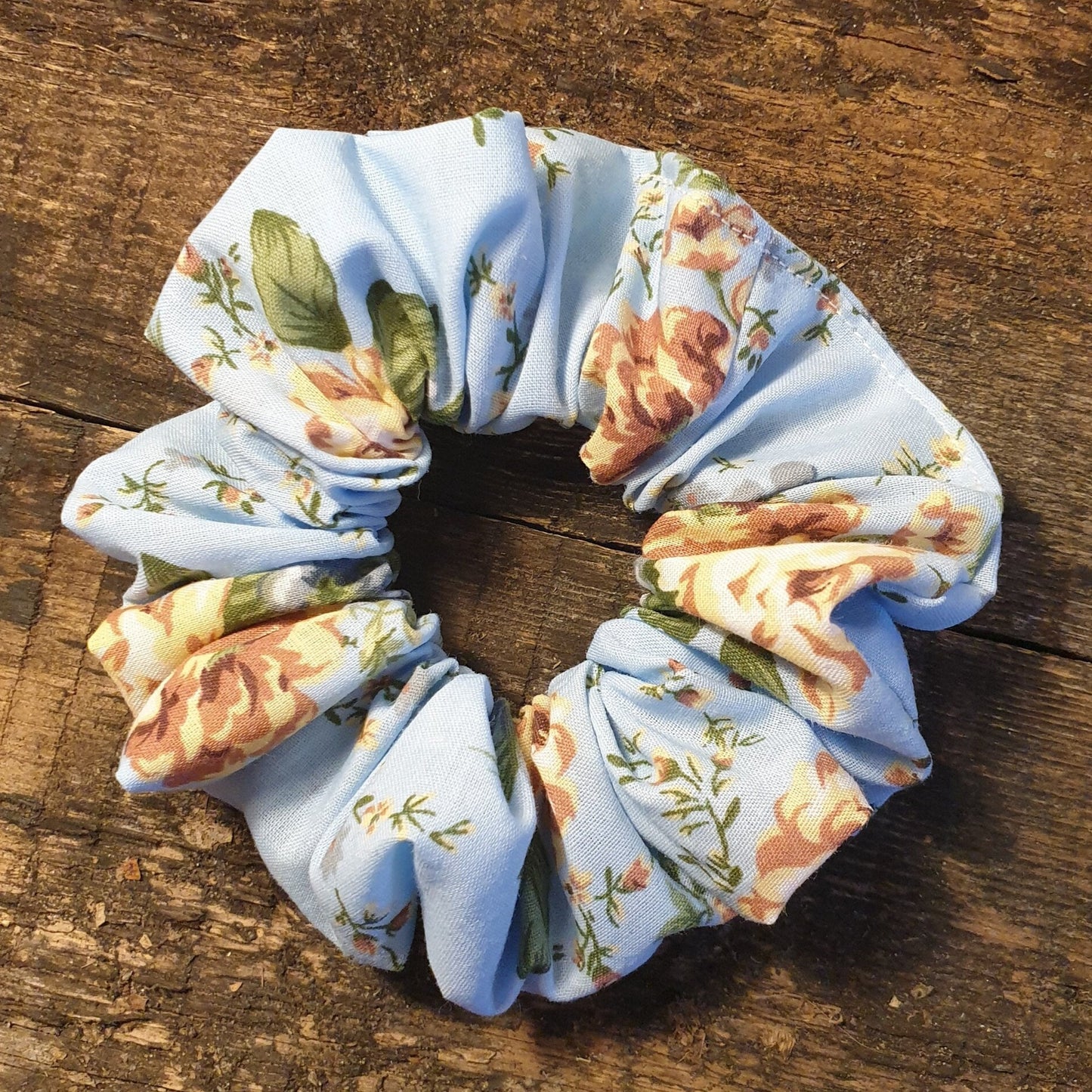 Light Blue Vintage Floral Scrunchie | Hair Tie