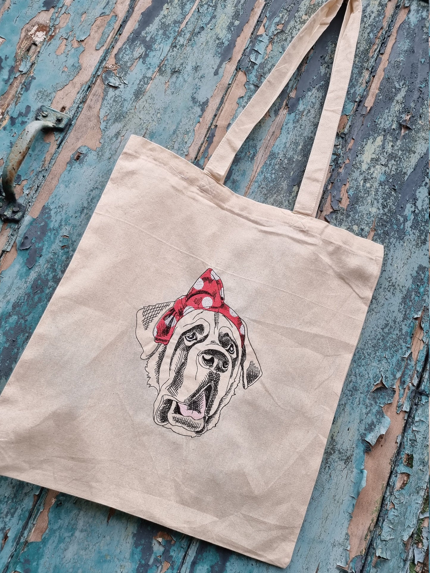 St Bernard Dog in Bandana Embroidered Tote Bag