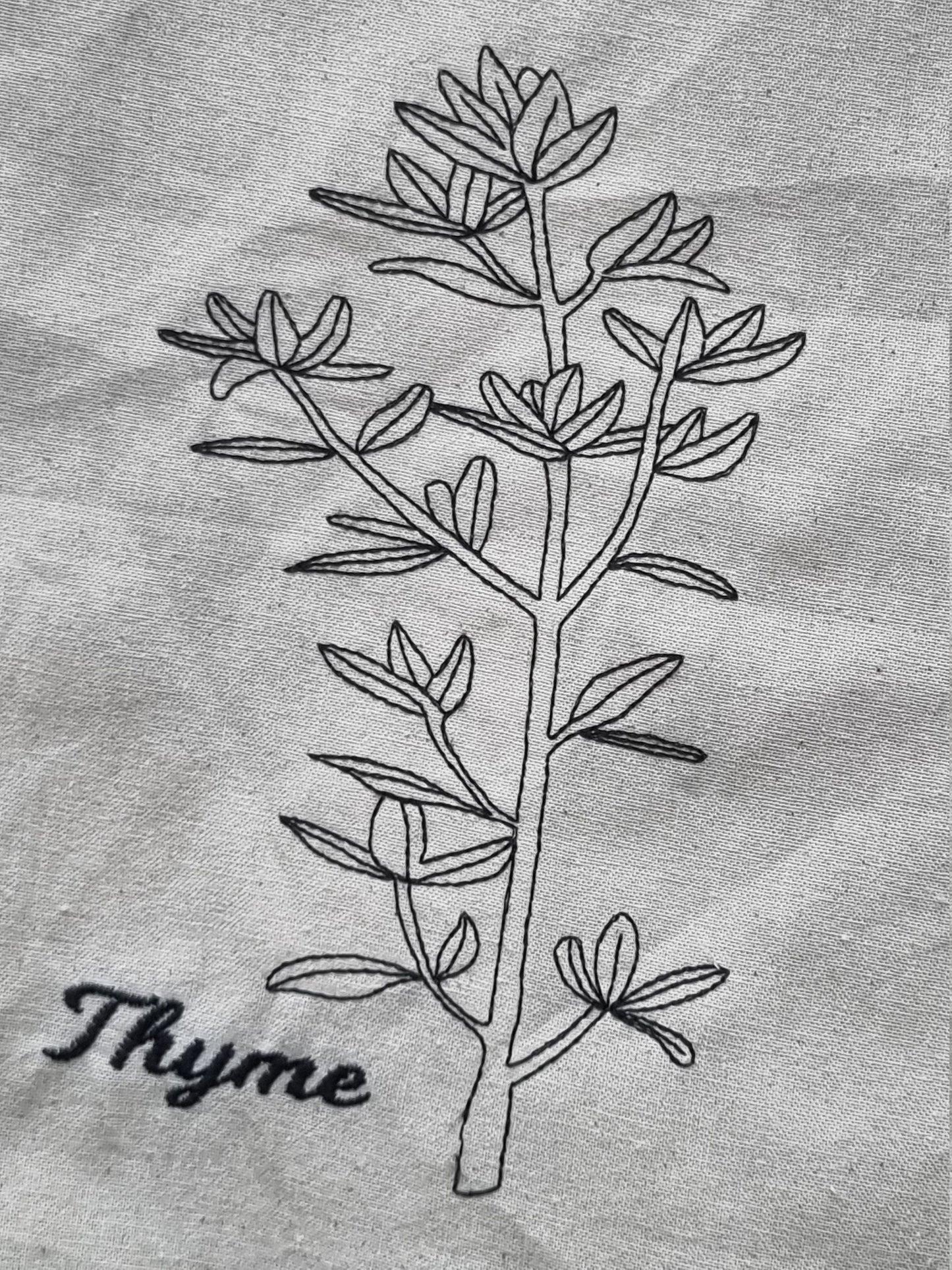 Line Art Botanical Herb Embroidered Tote Bag