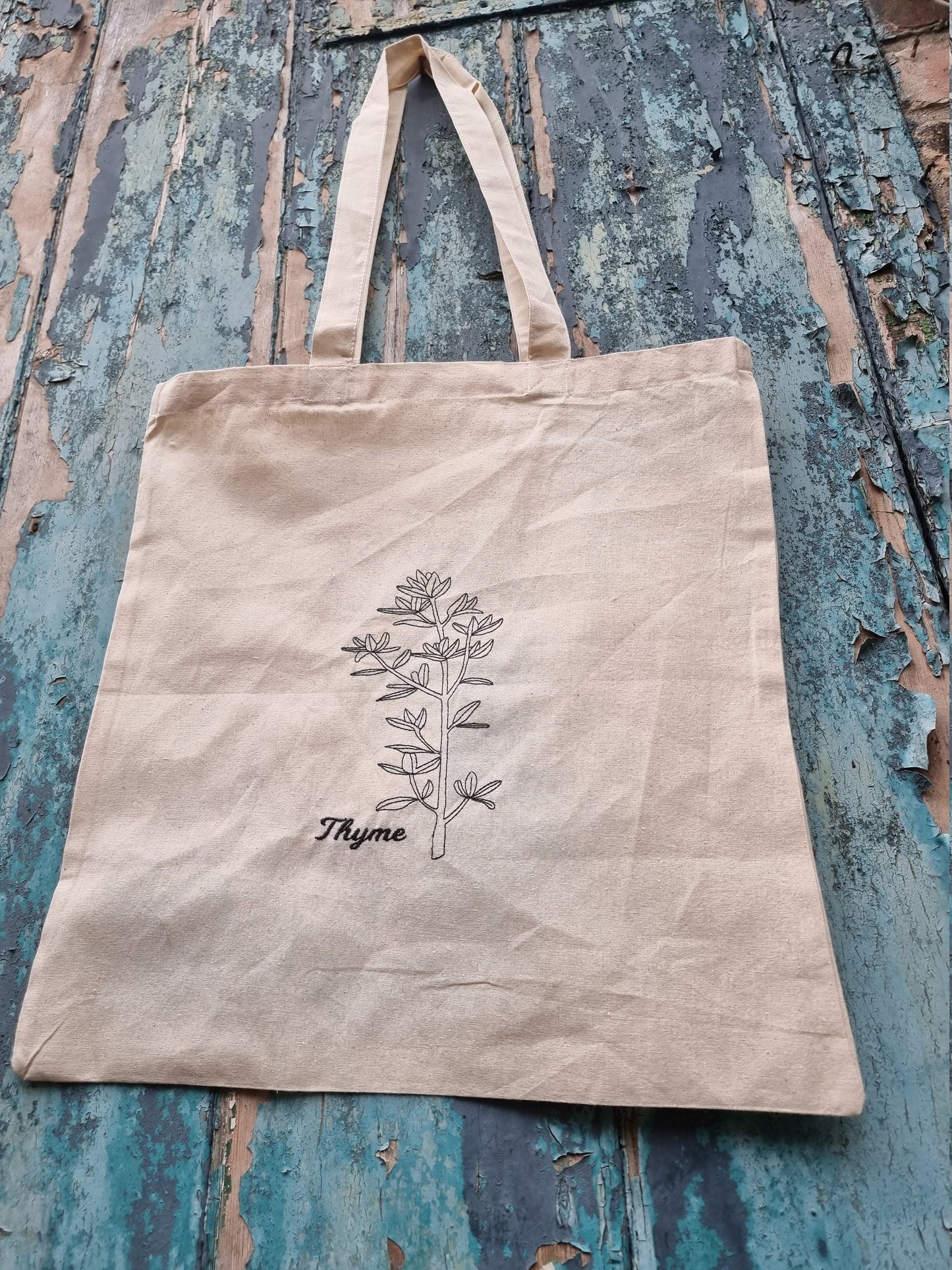 Line Art Botanical Herb Embroidered Tote Bag