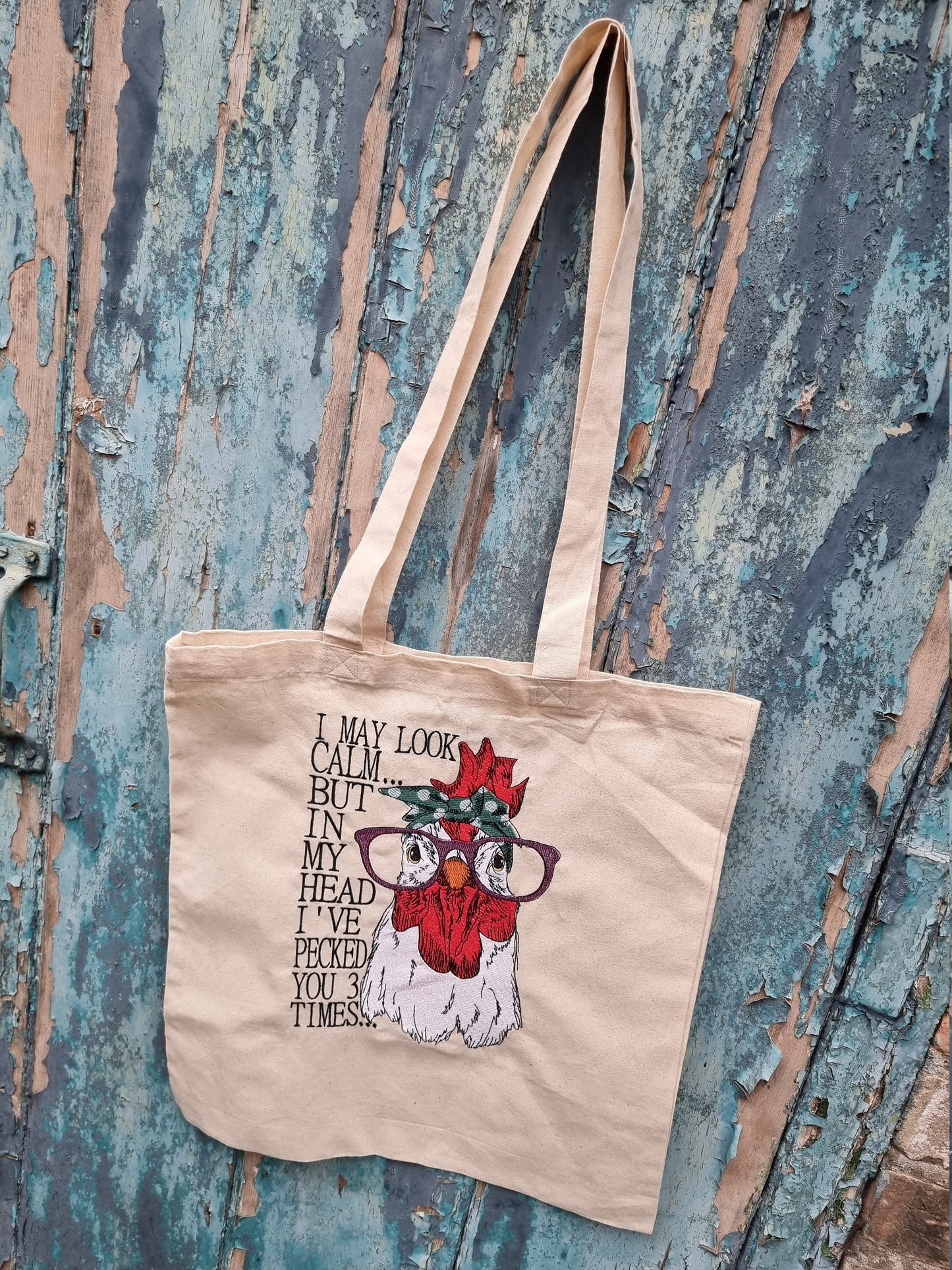 Humorous Chicken Embroidered Tote Bag