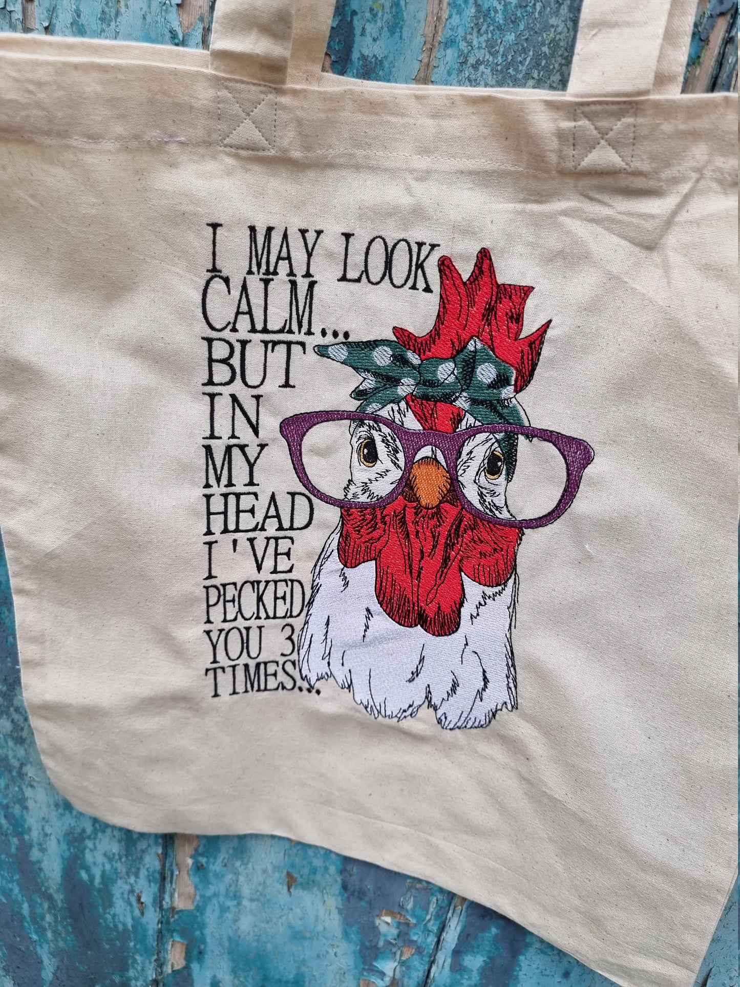 Humorous Chicken Embroidered Tote Bag