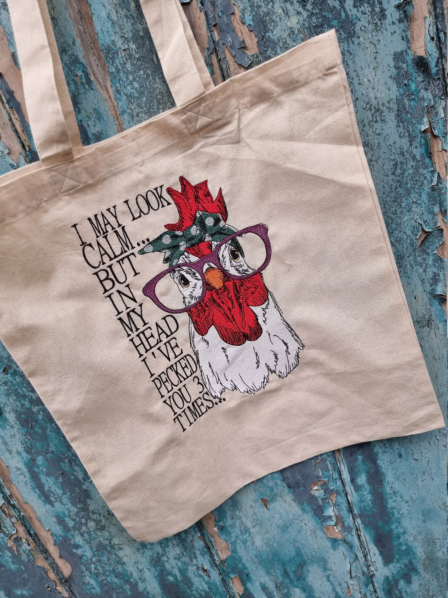 Humorous Chicken Embroidered Tote Bag