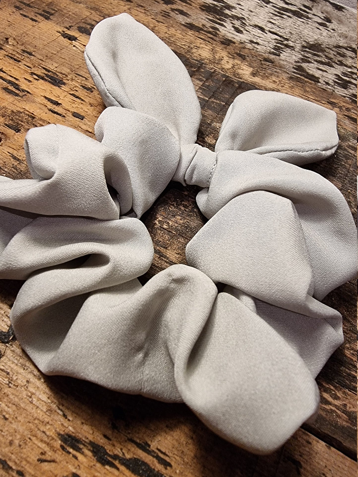 Light Grey Super Soft Crepe Bow Scrunchie | Removeable Bow