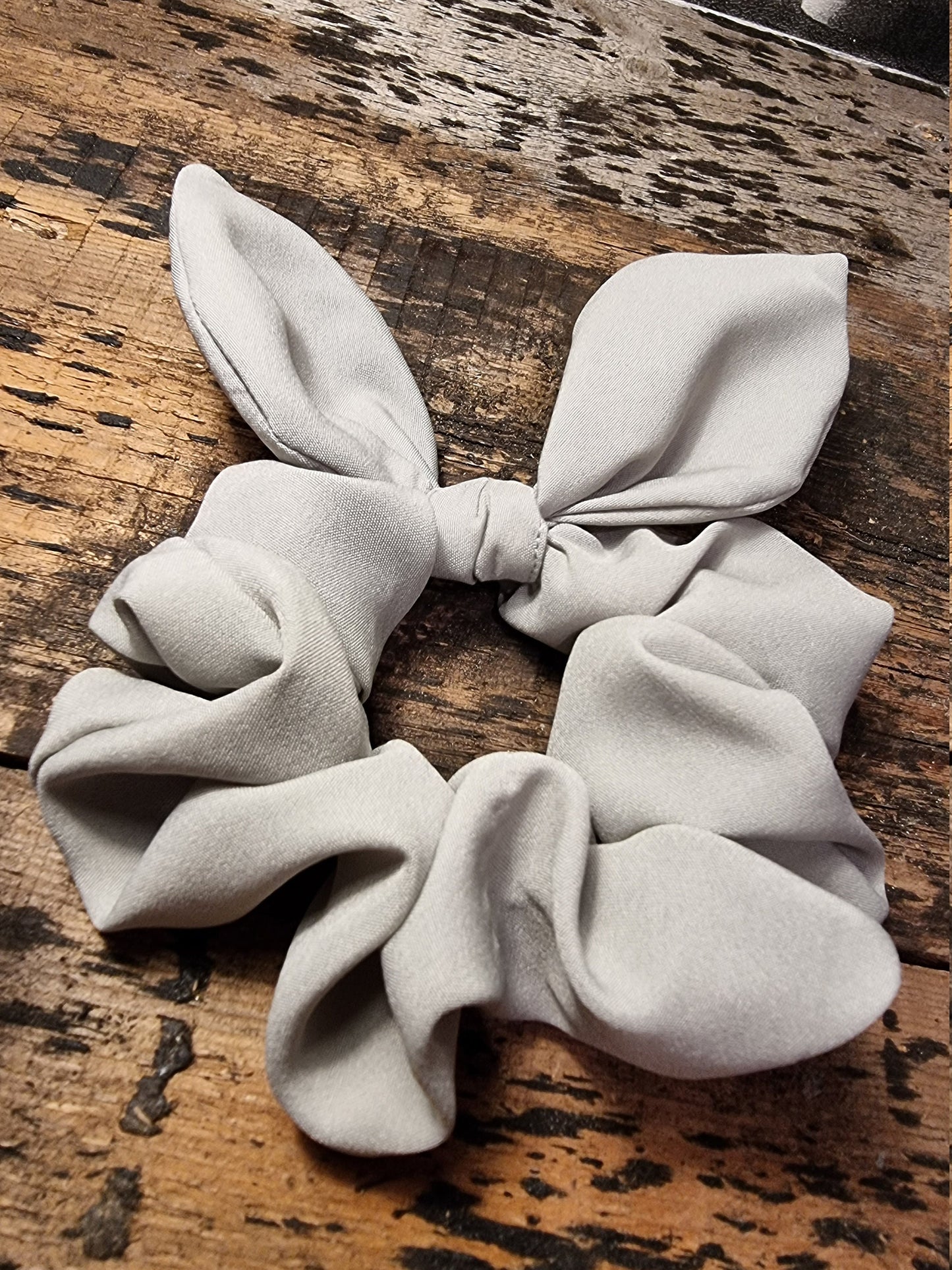 Light Grey Super Soft Crepe Bow Scrunchie | Removeable Bow