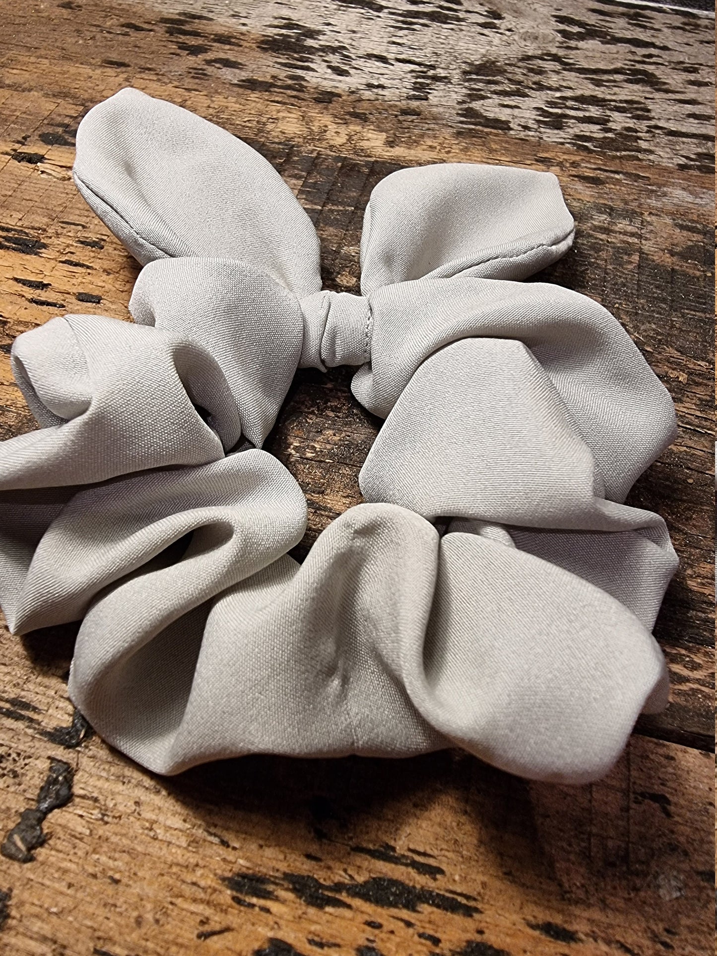 Light Grey Super Soft Crepe Bow Scrunchie | Removeable Bow