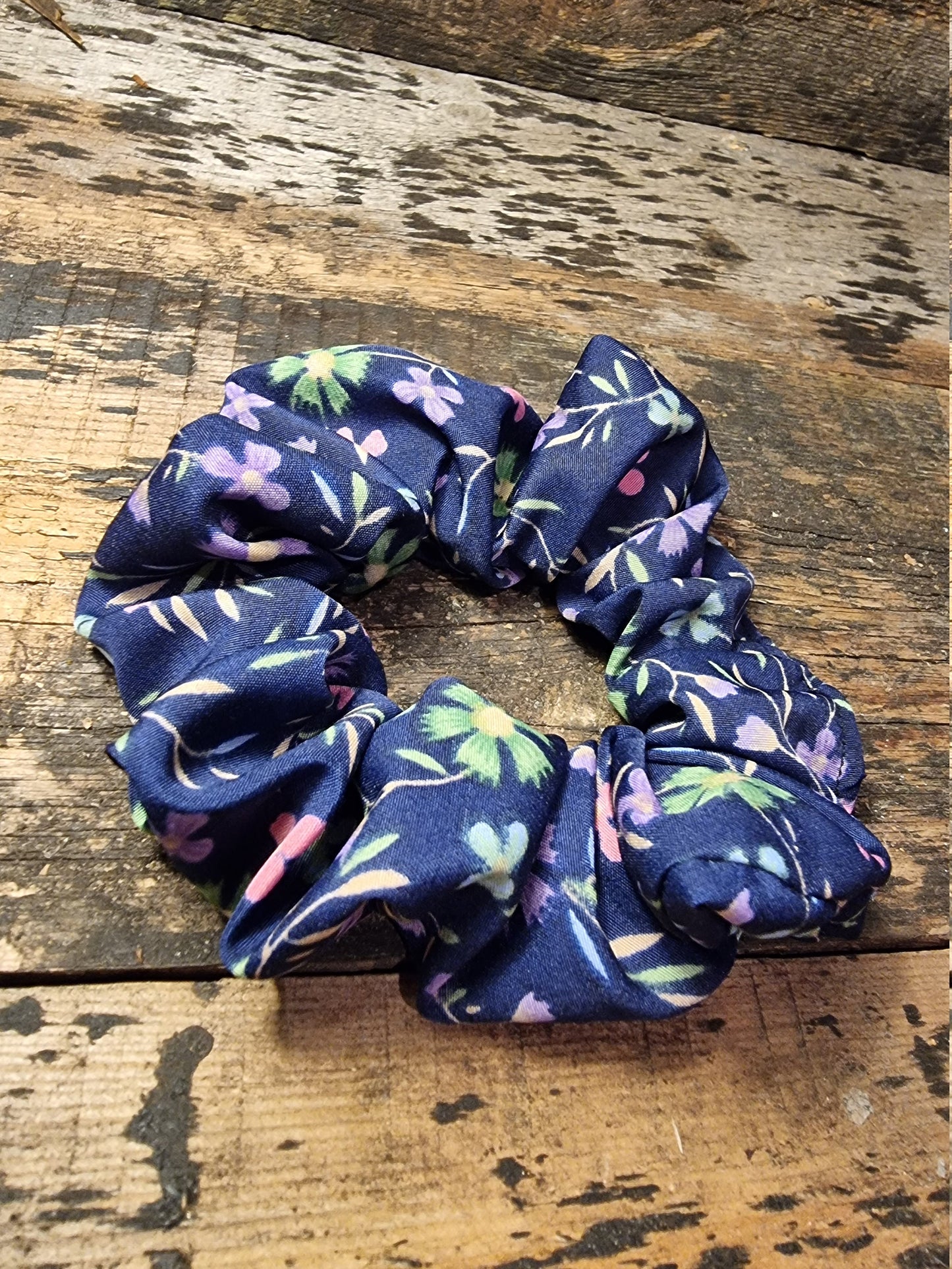 Navy Floral Crepe Scrunchie | Hair Tie