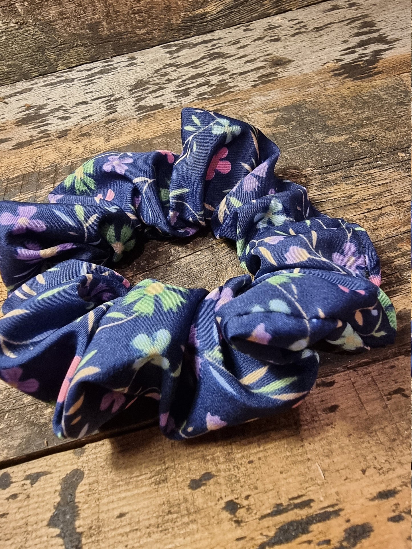 Navy Floral Crepe Scrunchie | Hair Tie