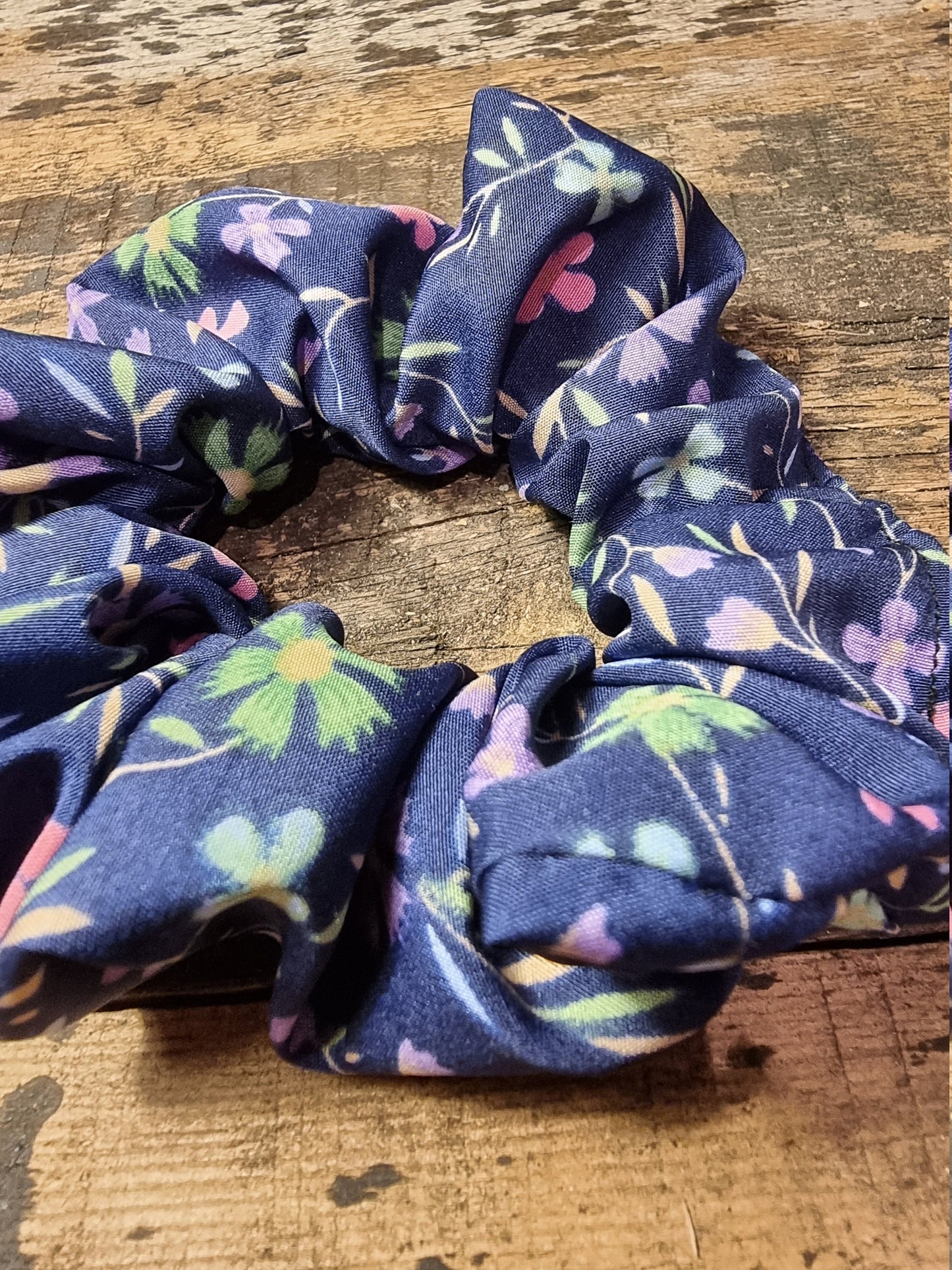 Navy Floral Crepe Bow Scrunchie | Removeable Bow