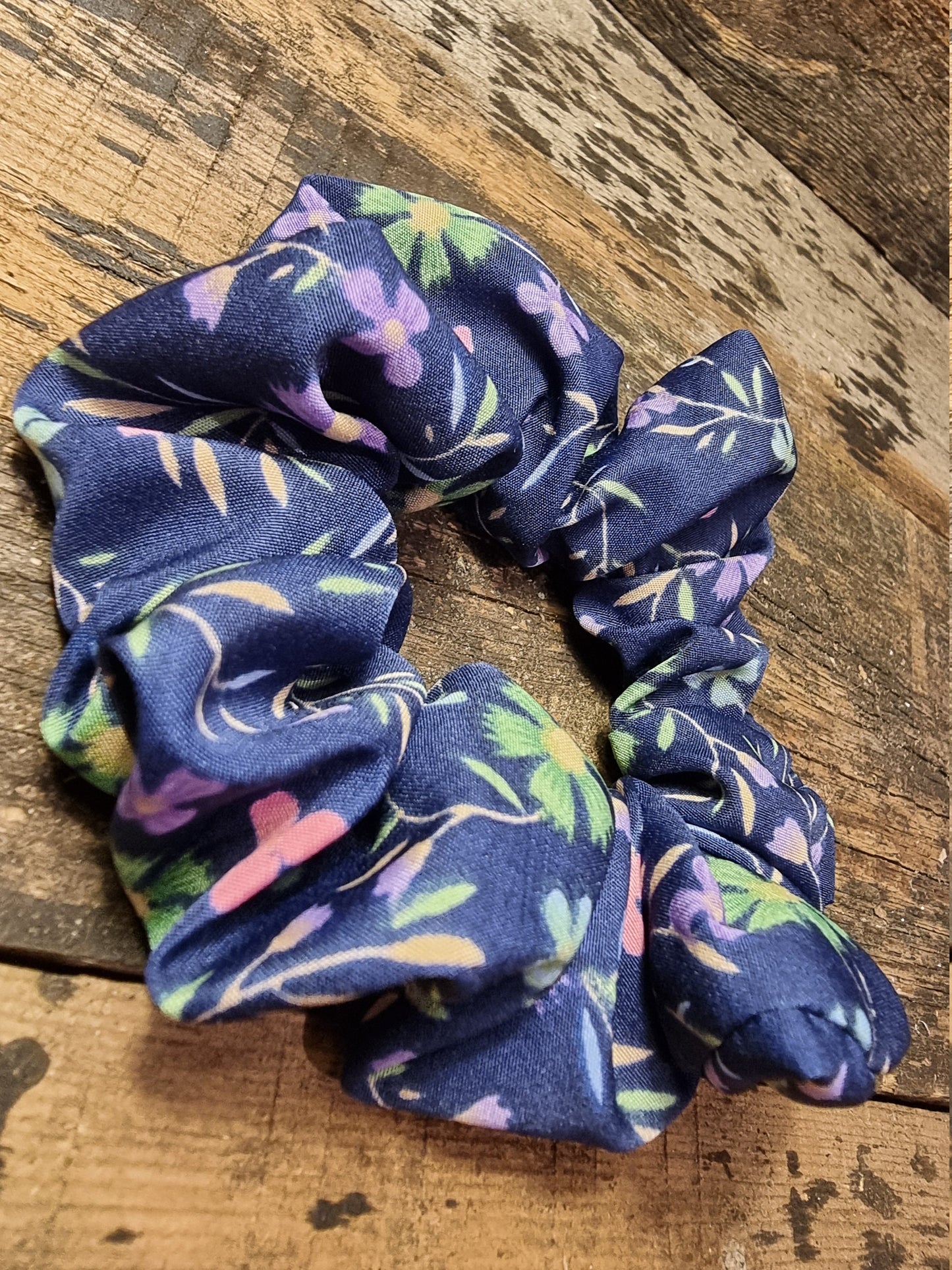 Navy Floral Crepe Bow Scrunchie | Removeable Bow