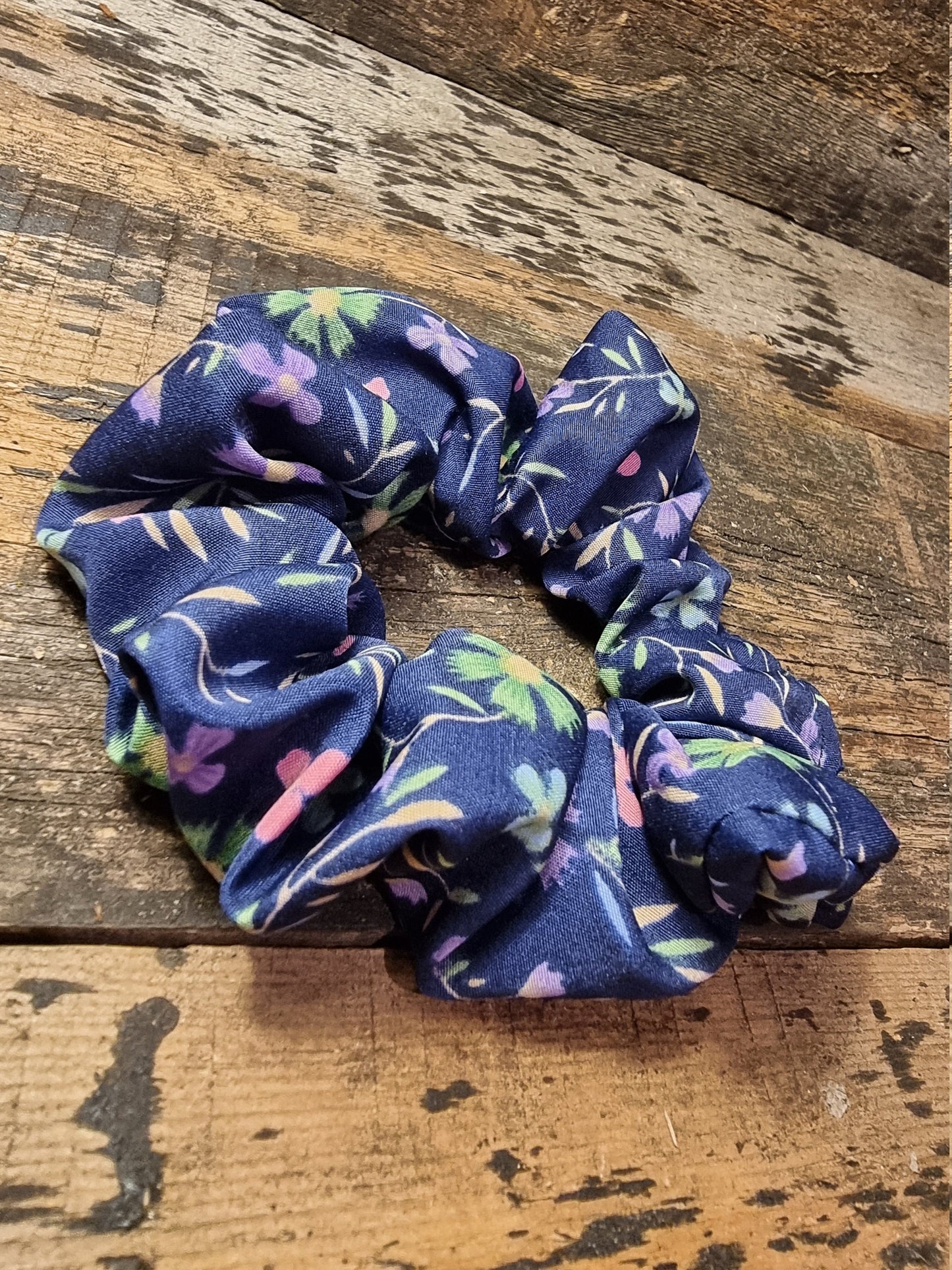 Navy Floral Crepe Scrunchie | Hair Tie