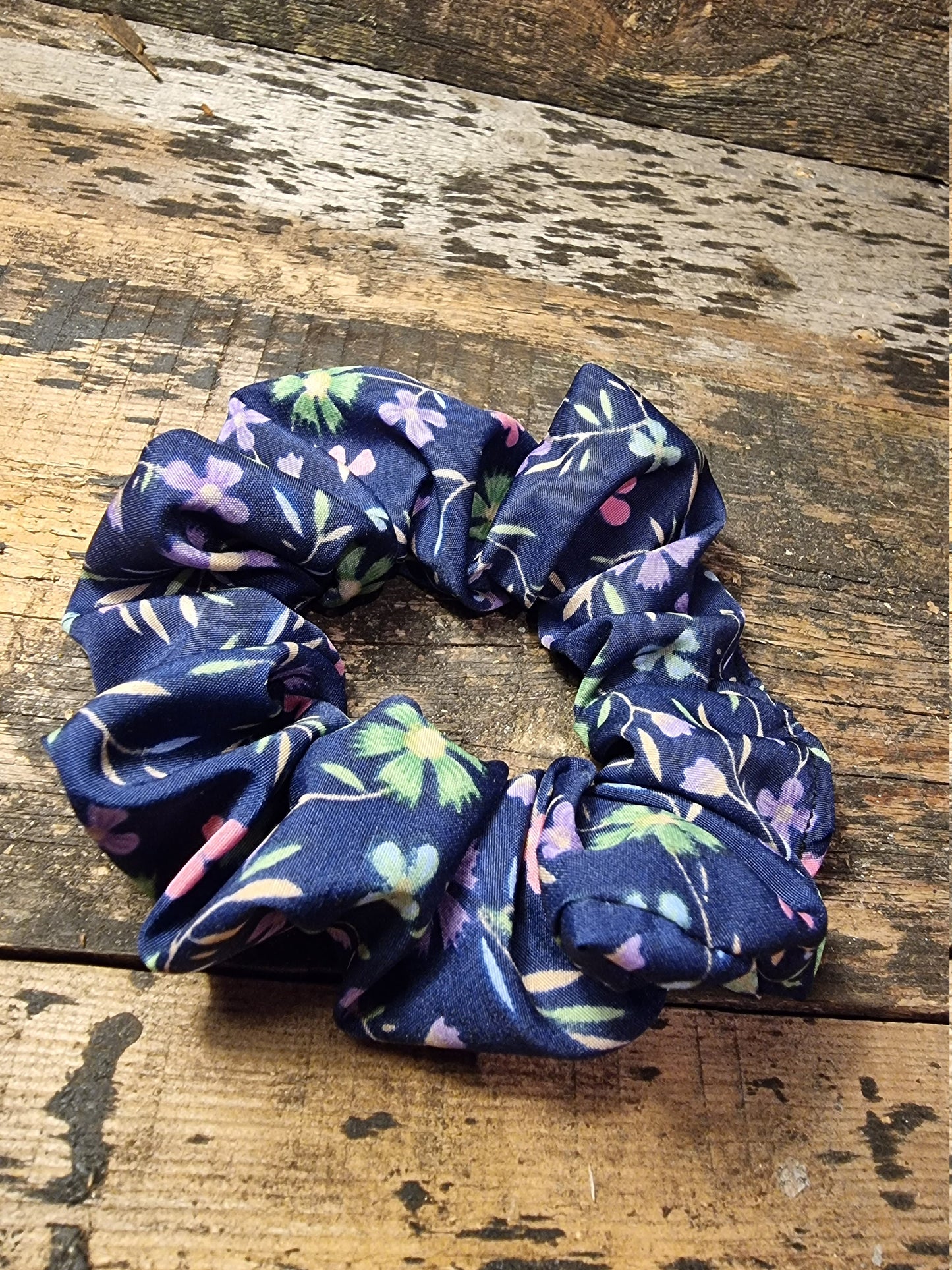 Navy Floral Crepe Scrunchie | Hair Tie