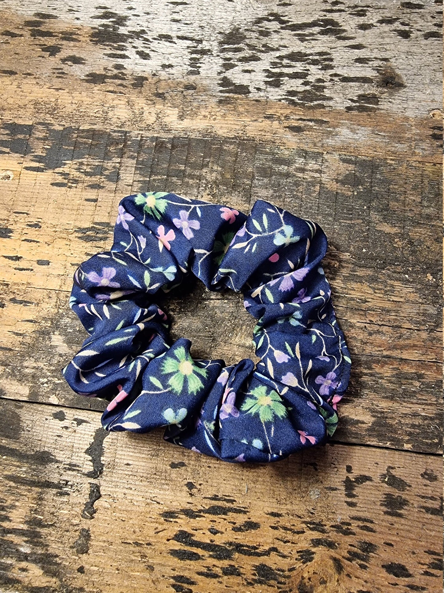 Navy Floral Crepe Bow Scrunchie | Removeable Bow