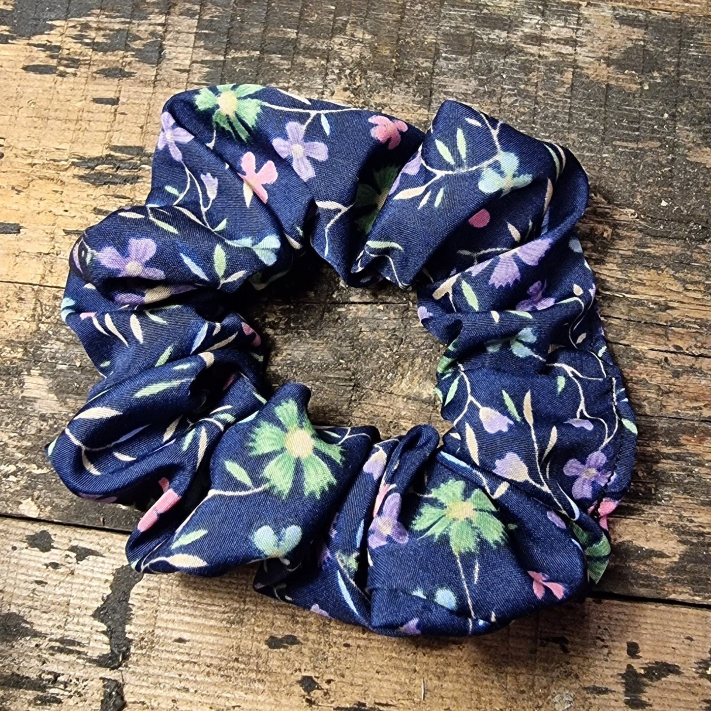 Navy Floral Crepe Scrunchie | Hair Tie