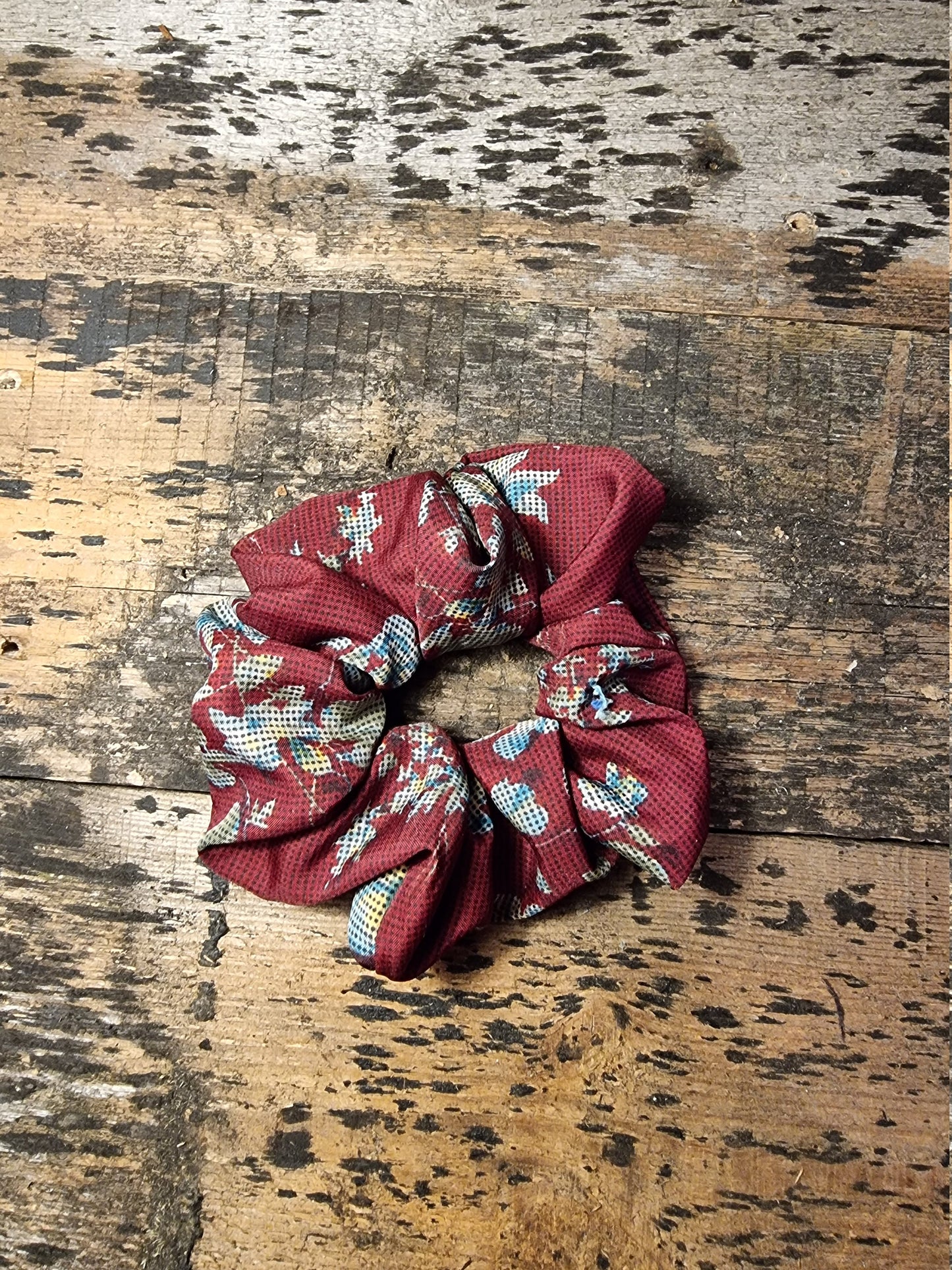 Maroon Floral Tapestry Look Super Soft Crepe Scrunchie | Hair Tie