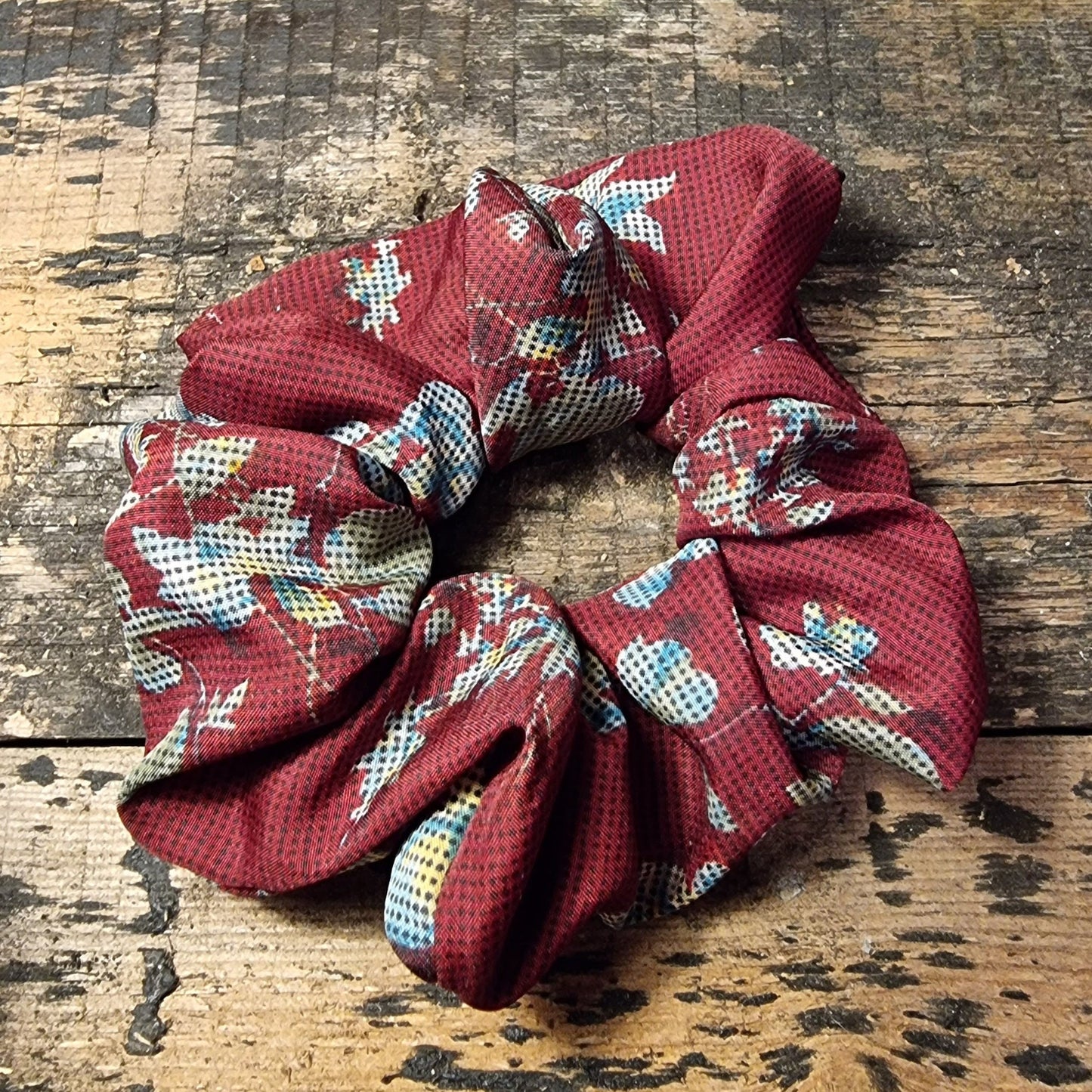 Maroon Floral Tapestry Look Super Soft Crepe Scrunchie | Hair Tie