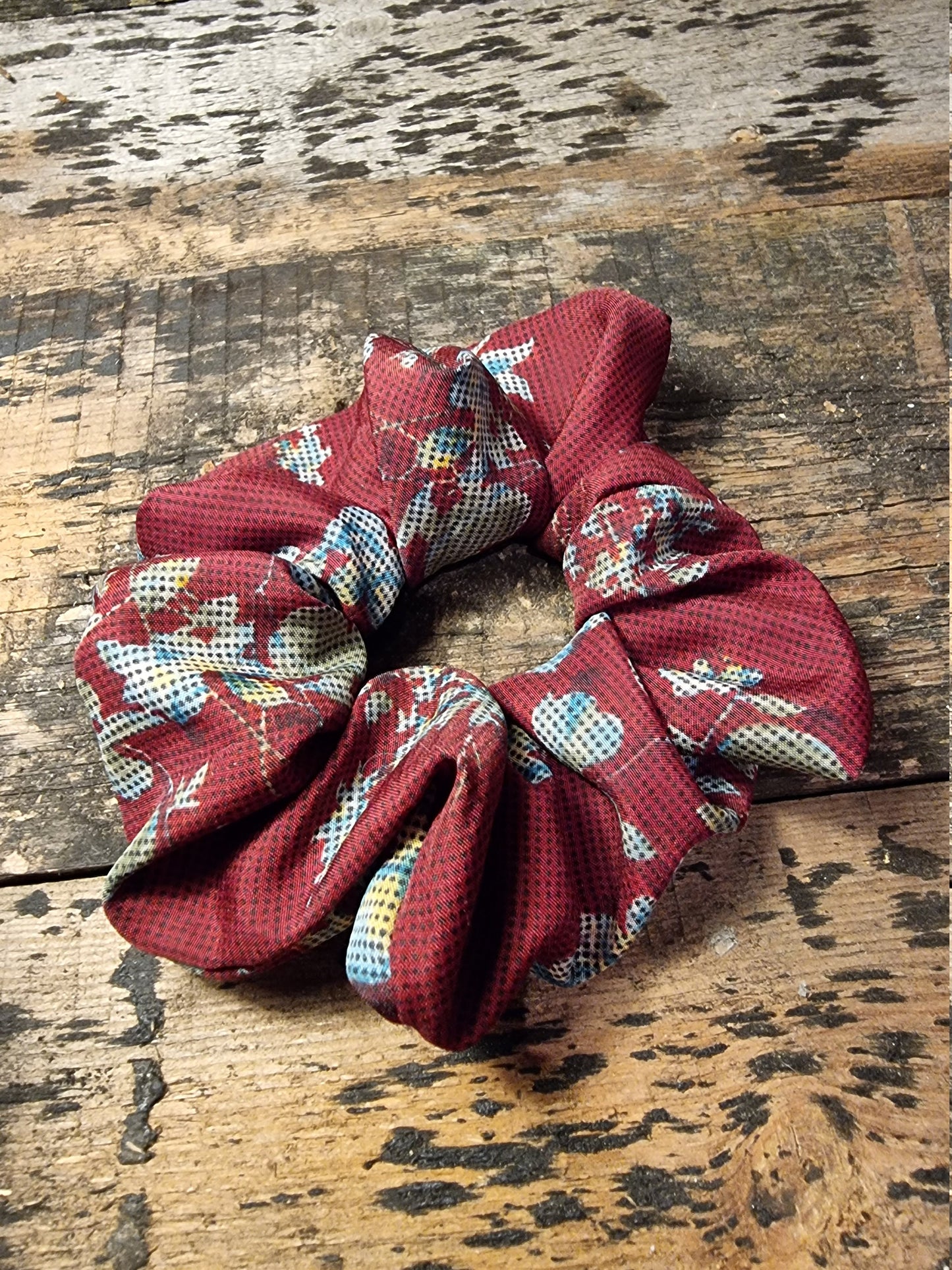 Maroon Floral Tapestry Look Super Soft Crepe Bow Scrunchie | Removeable Bow