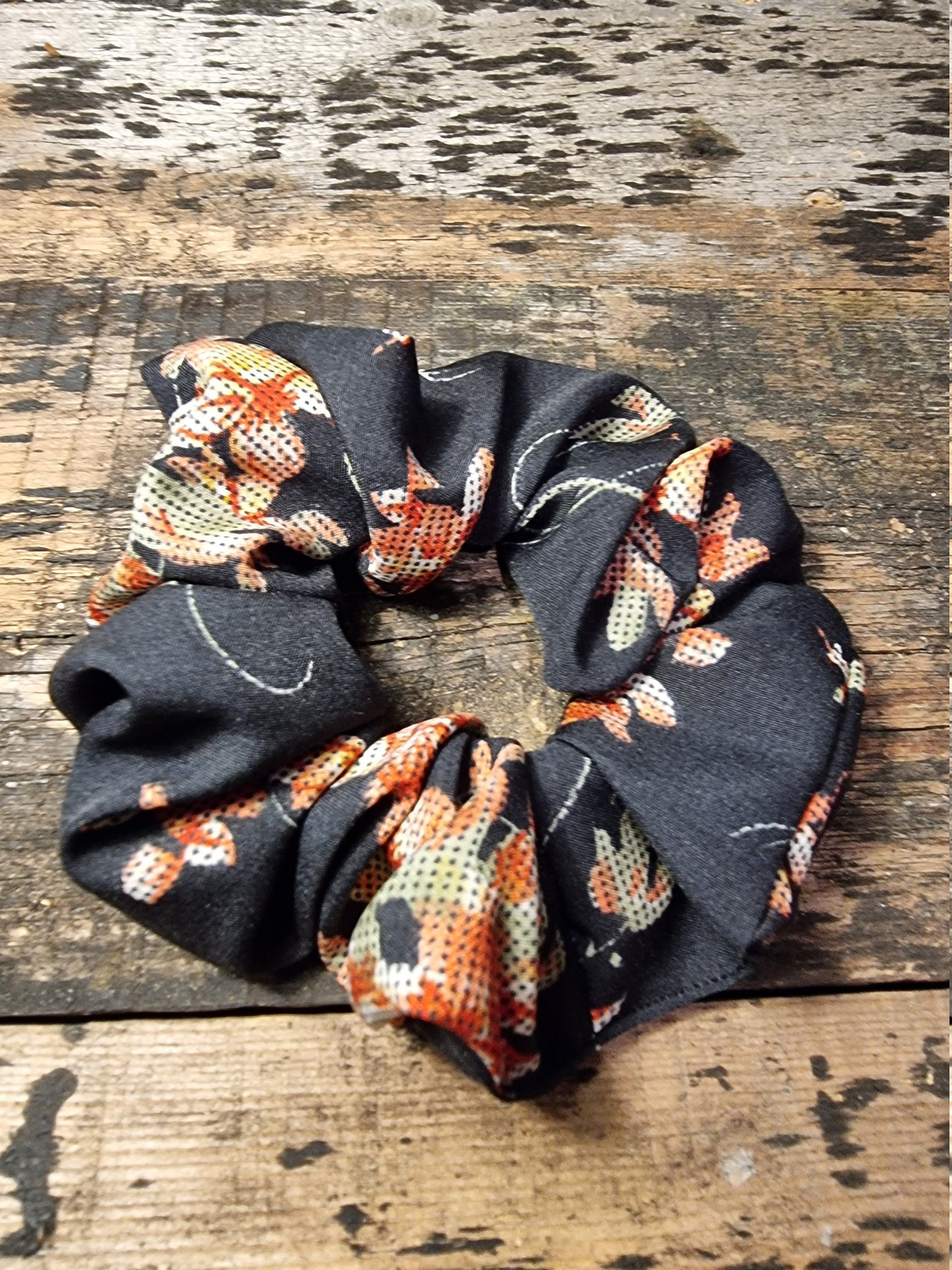 Black Floral Tapestry Look Super Soft Crepe Scrunchie | Hair Tie