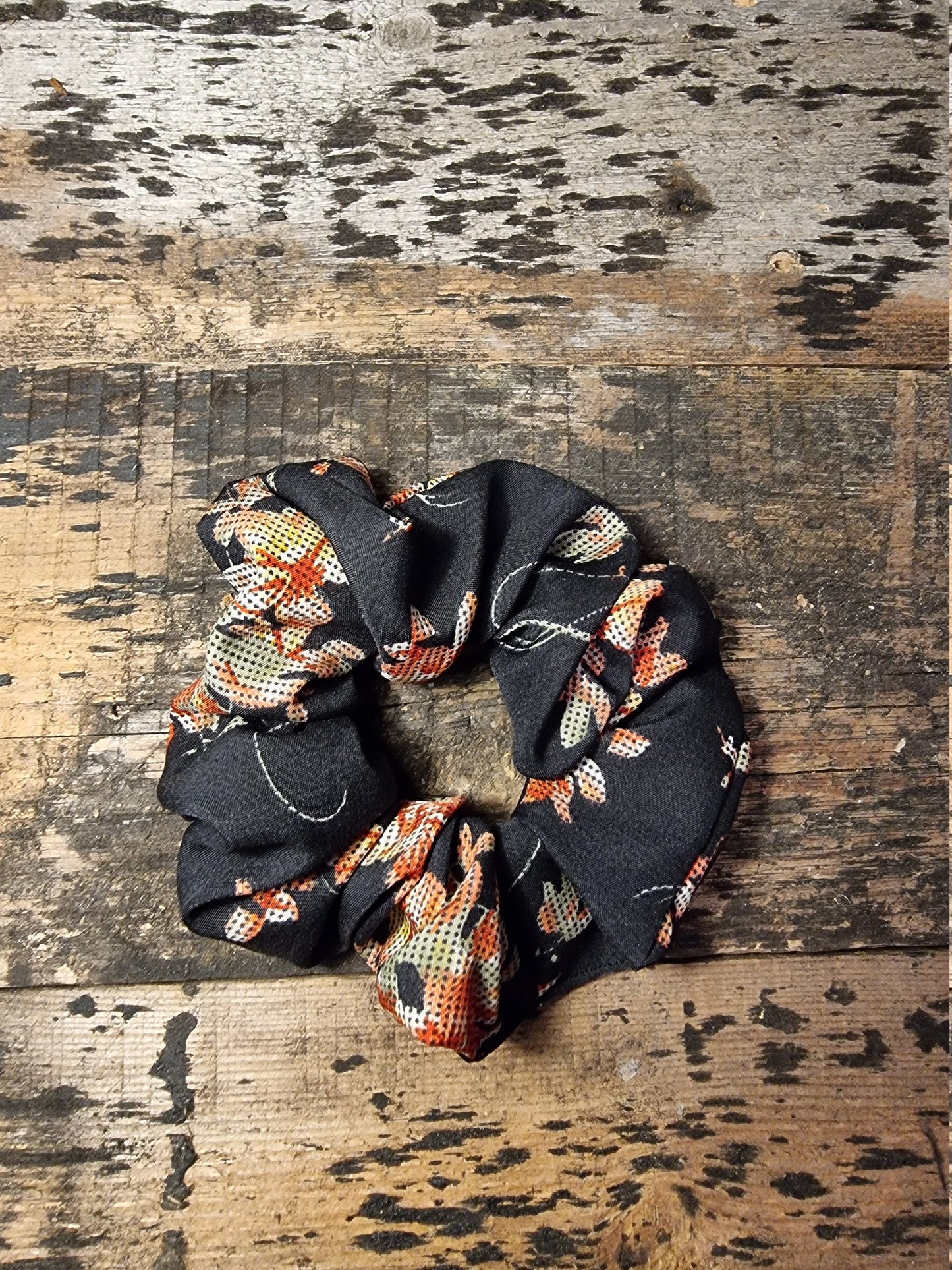 Black Floral Tapestry Look Super Soft Crepe Scrunchie | Hair Tie