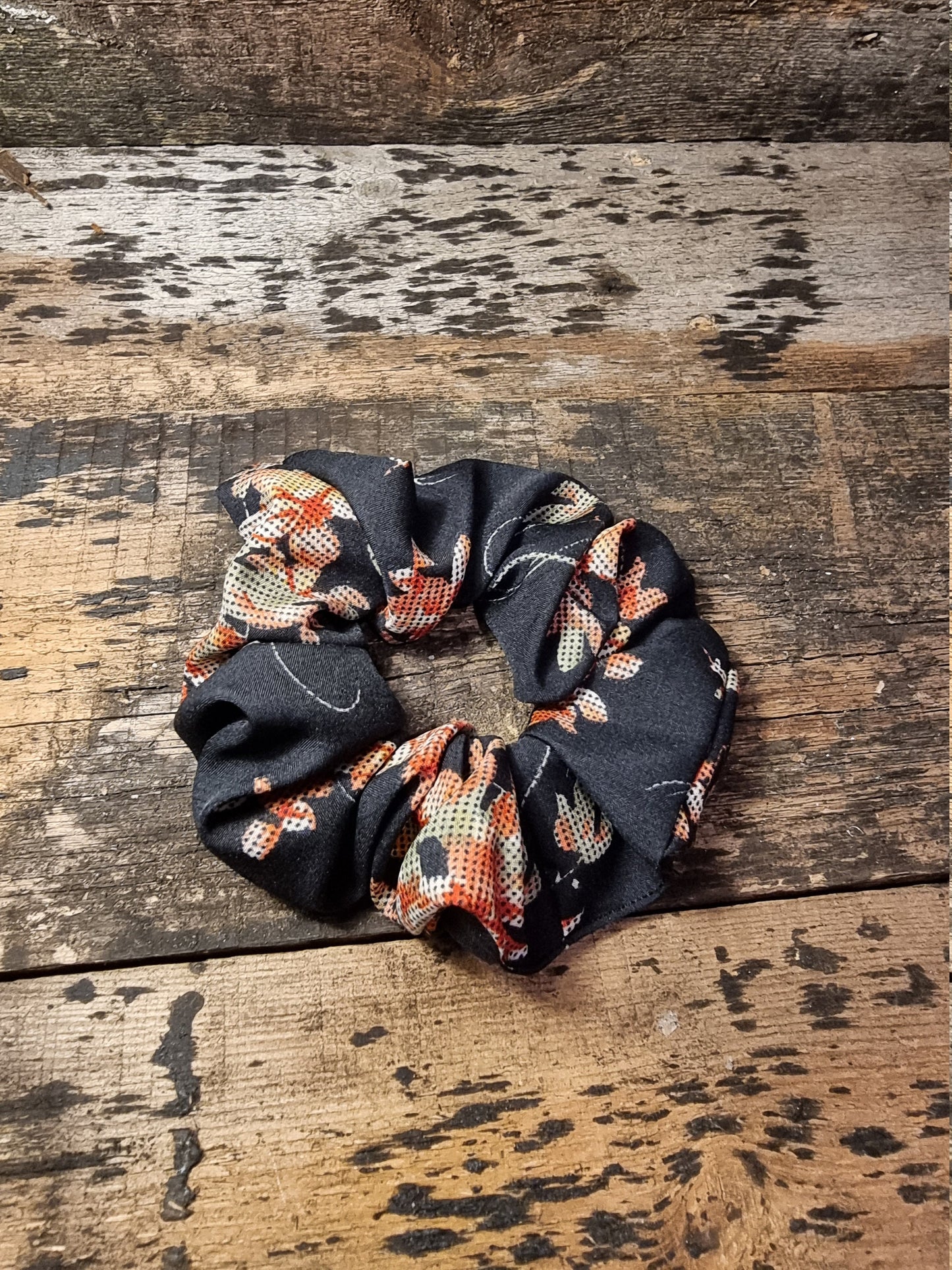 Black Floral Tapestry Look Super Soft Crepe Scrunchie | Hair Tie