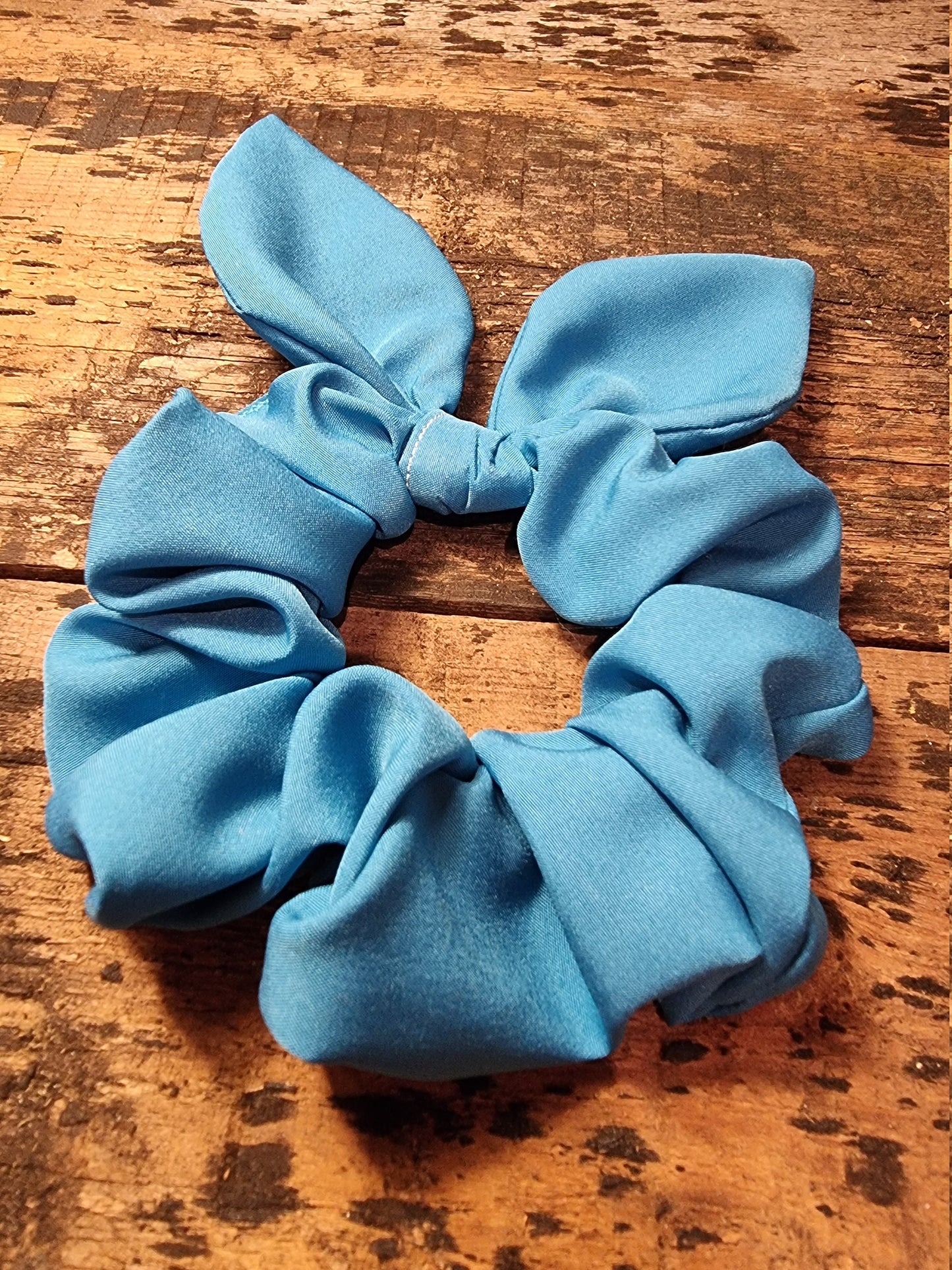 Bright Turquoise Blue Super Soft Crepe Bow Scrunchie | Removeable Bow