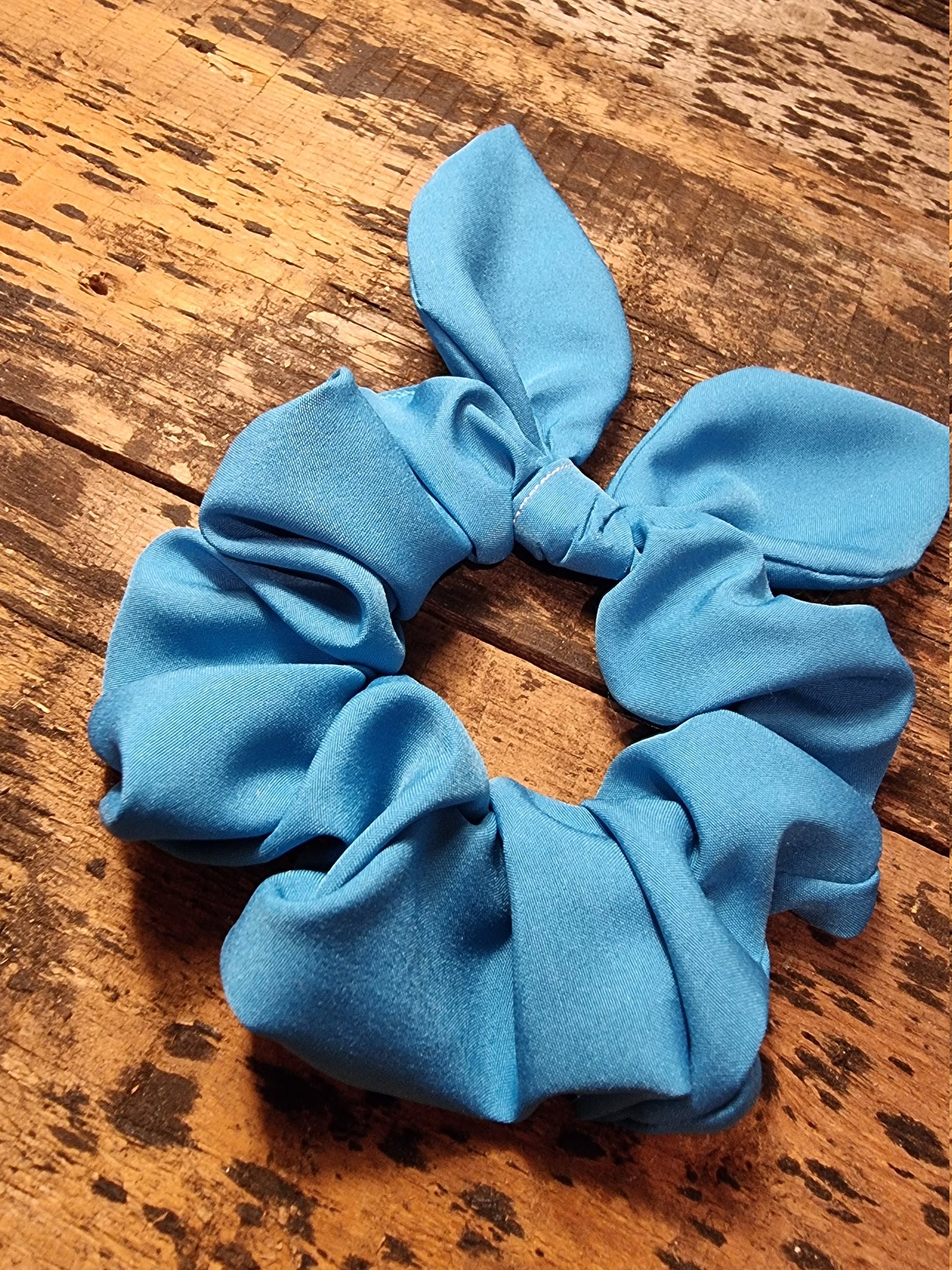 Bright Turquoise Blue Super Soft Crepe Bow Scrunchie | Removeable Bow