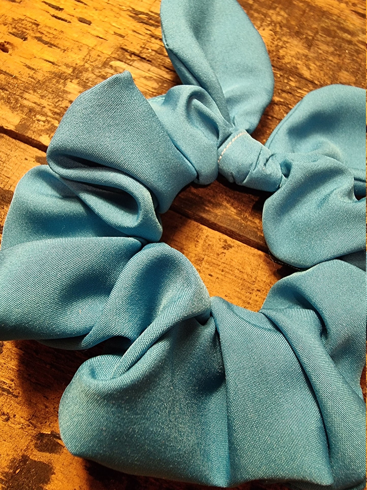 Bright Turquoise Blue Super Soft Crepe Bow Scrunchie | Removeable Bow