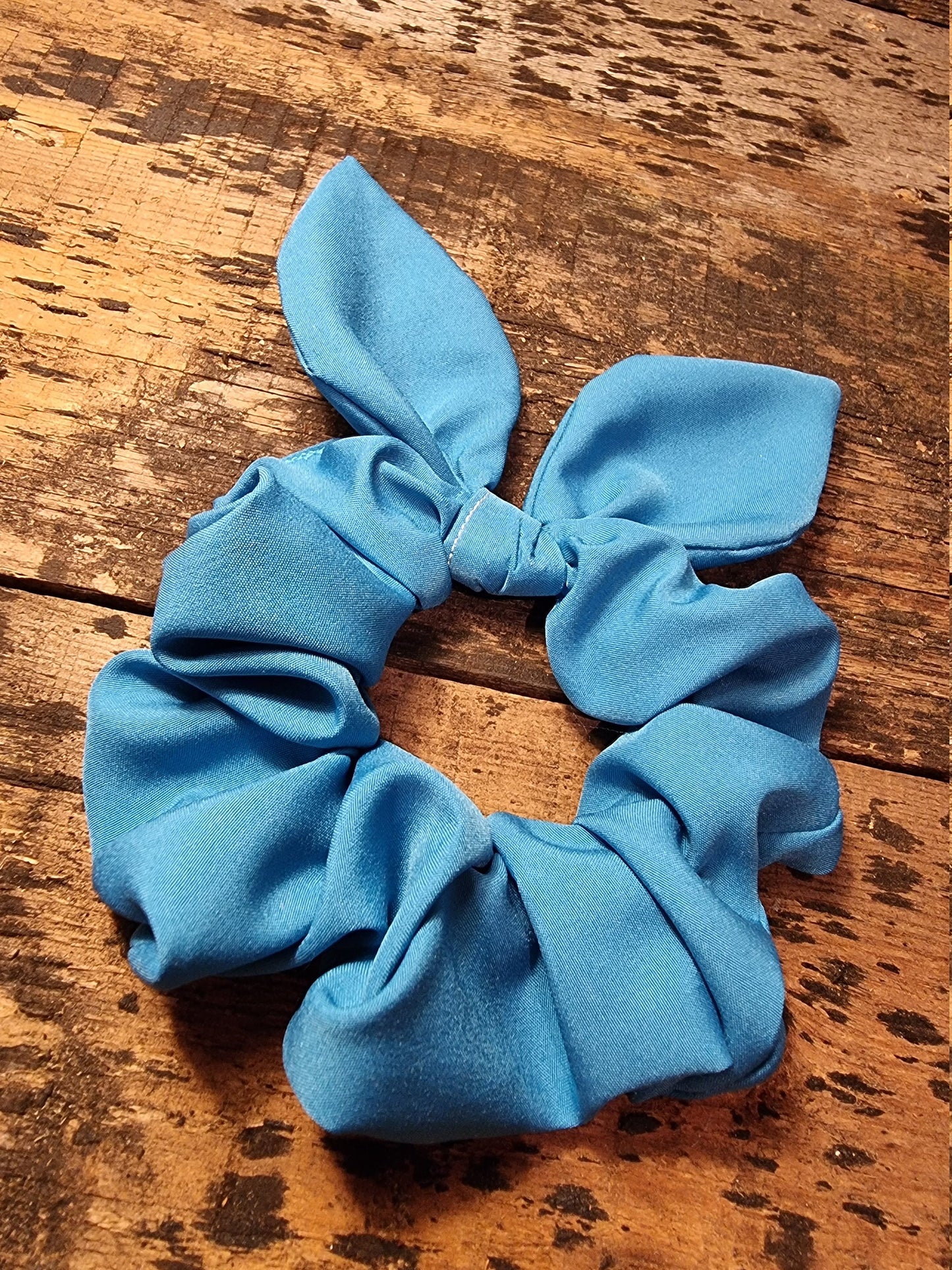 Bright Turquoise Blue Super Soft Crepe Bow Scrunchie | Removeable Bow