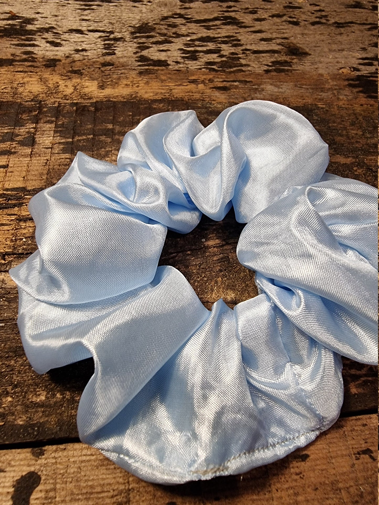 Pale Blue Shiny Light Satin Look Scrunchie | Hair Tie