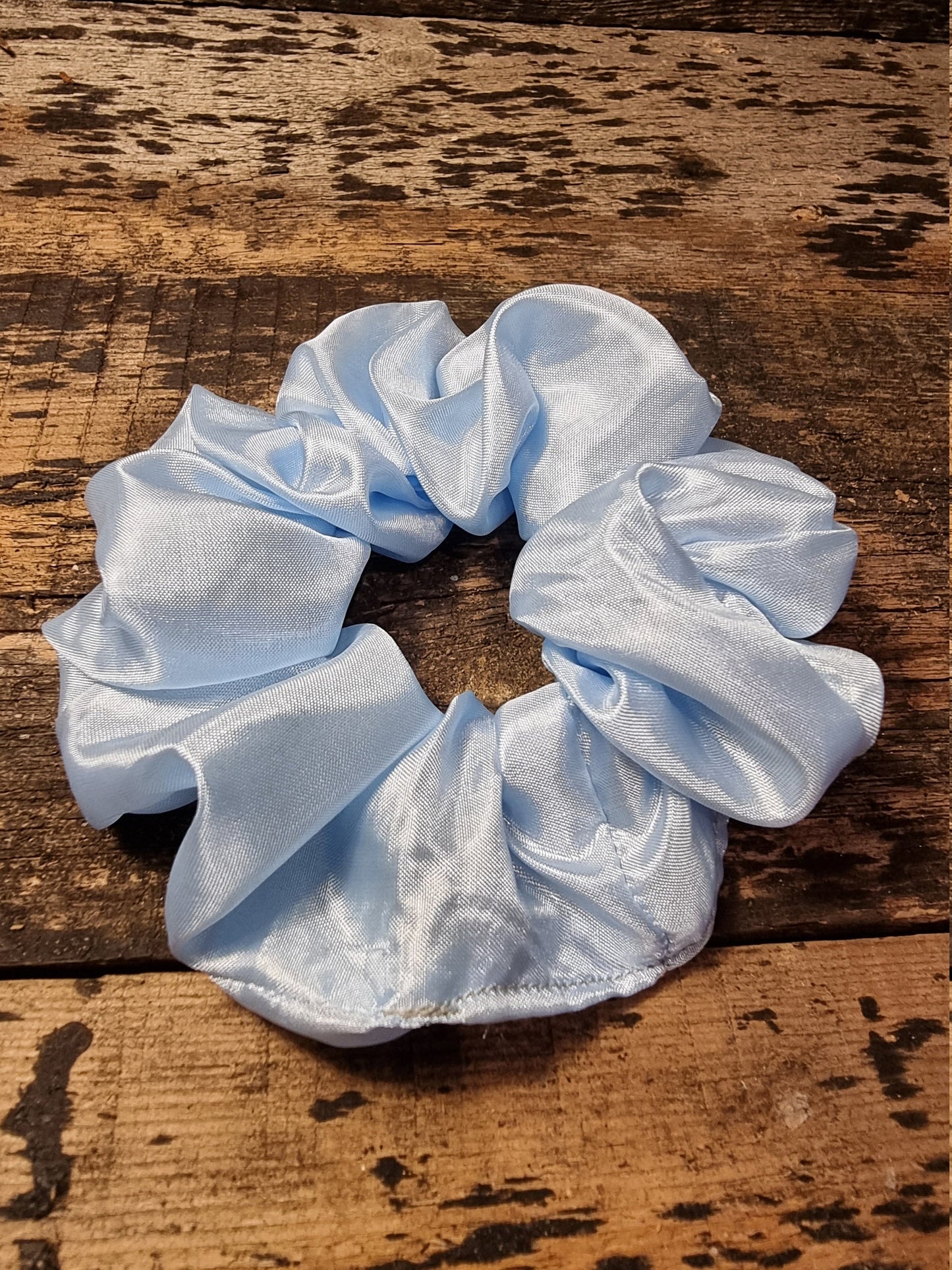 Pale Blue Shiny Light Satin Look Scrunchie | Hair Tie