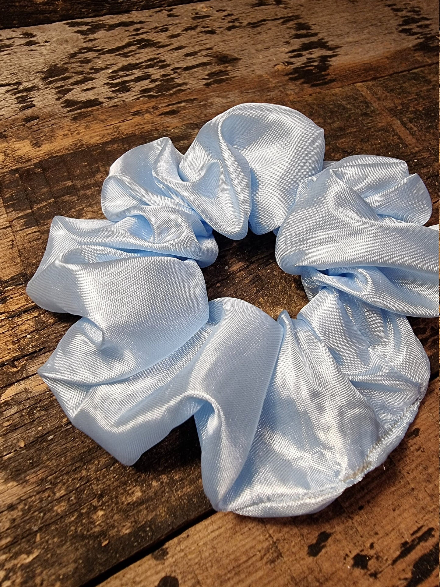 Pale Blue Shiny Light Satin Look Scrunchie | Hair Tie