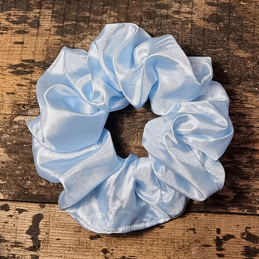 Pale Blue Shiny Light Satin Look Scrunchie | Hair Tie