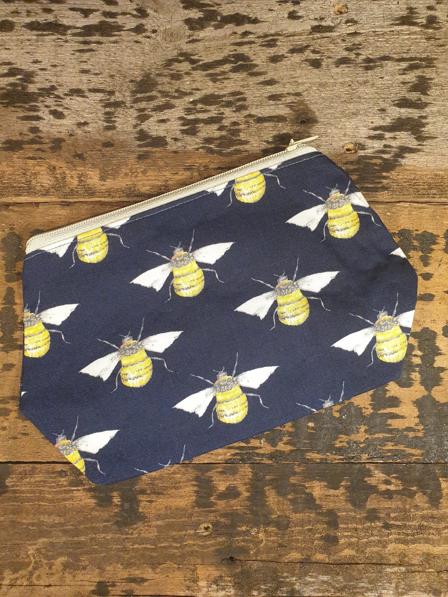 Navy Bumble Bee Pouch Bag | Small Makeup Bag