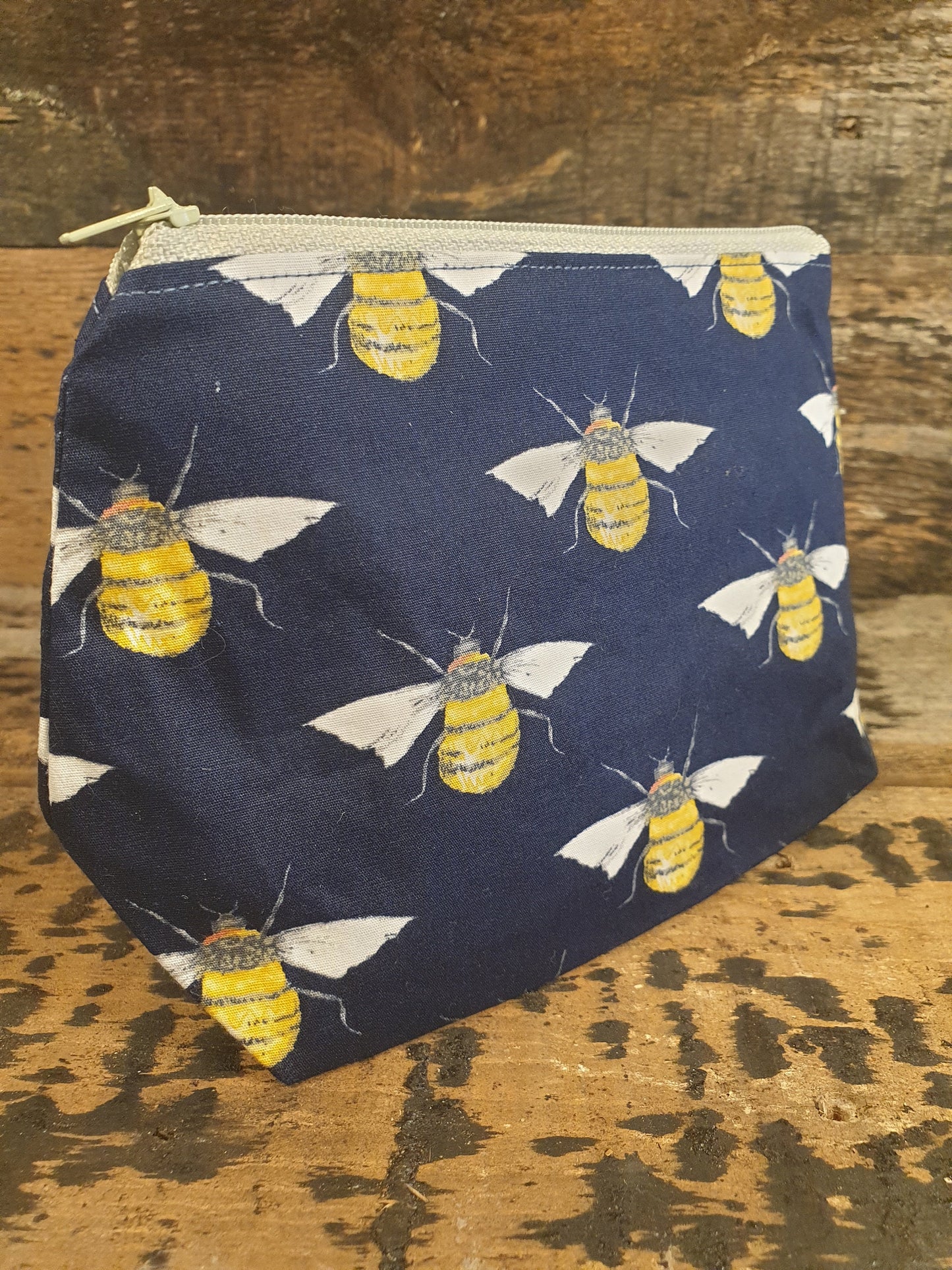 Navy Bumble Bee Pouch Bag | Small Makeup Bag