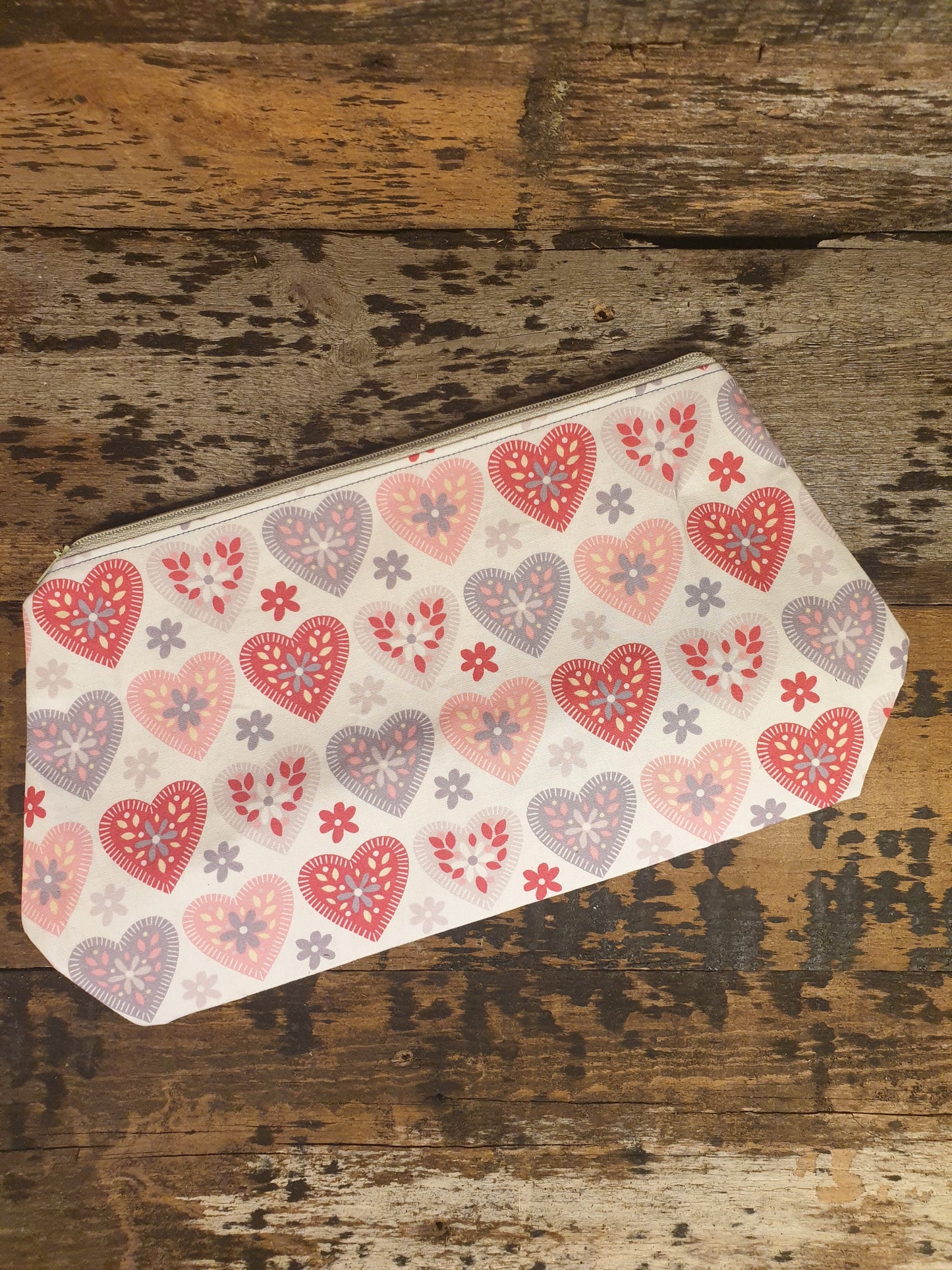 Stitched Look Love Heart Zipper Pouch Bag | Large Makeup Bag