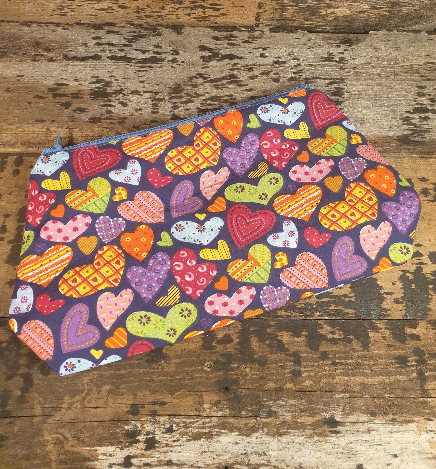 Multicoloured Love Heart Jumble Zipper Pouch Bag | Large Makeup Bag