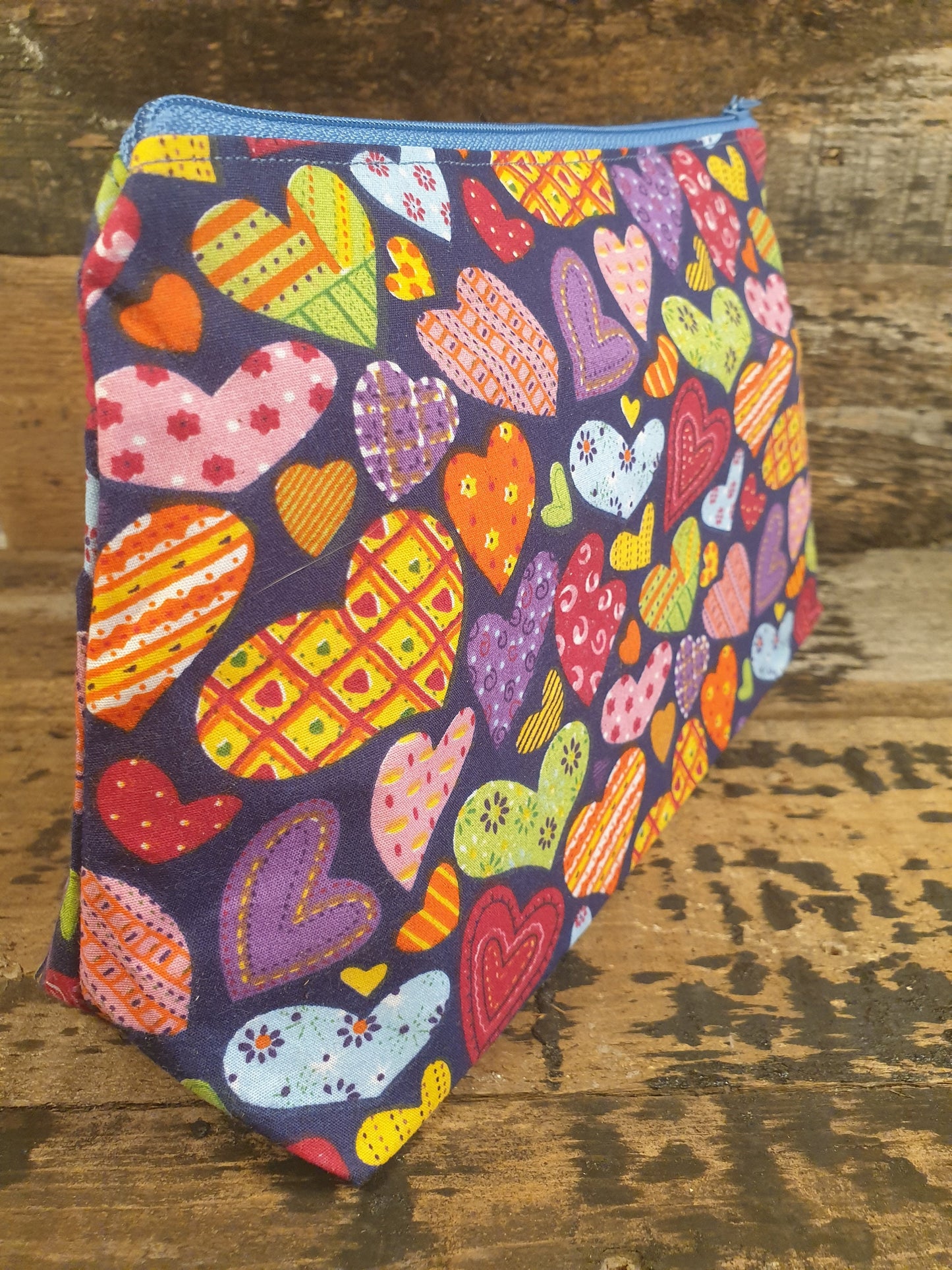 Multicoloured Love Heart Jumble Zipper Pouch Bag | Large Makeup Bag