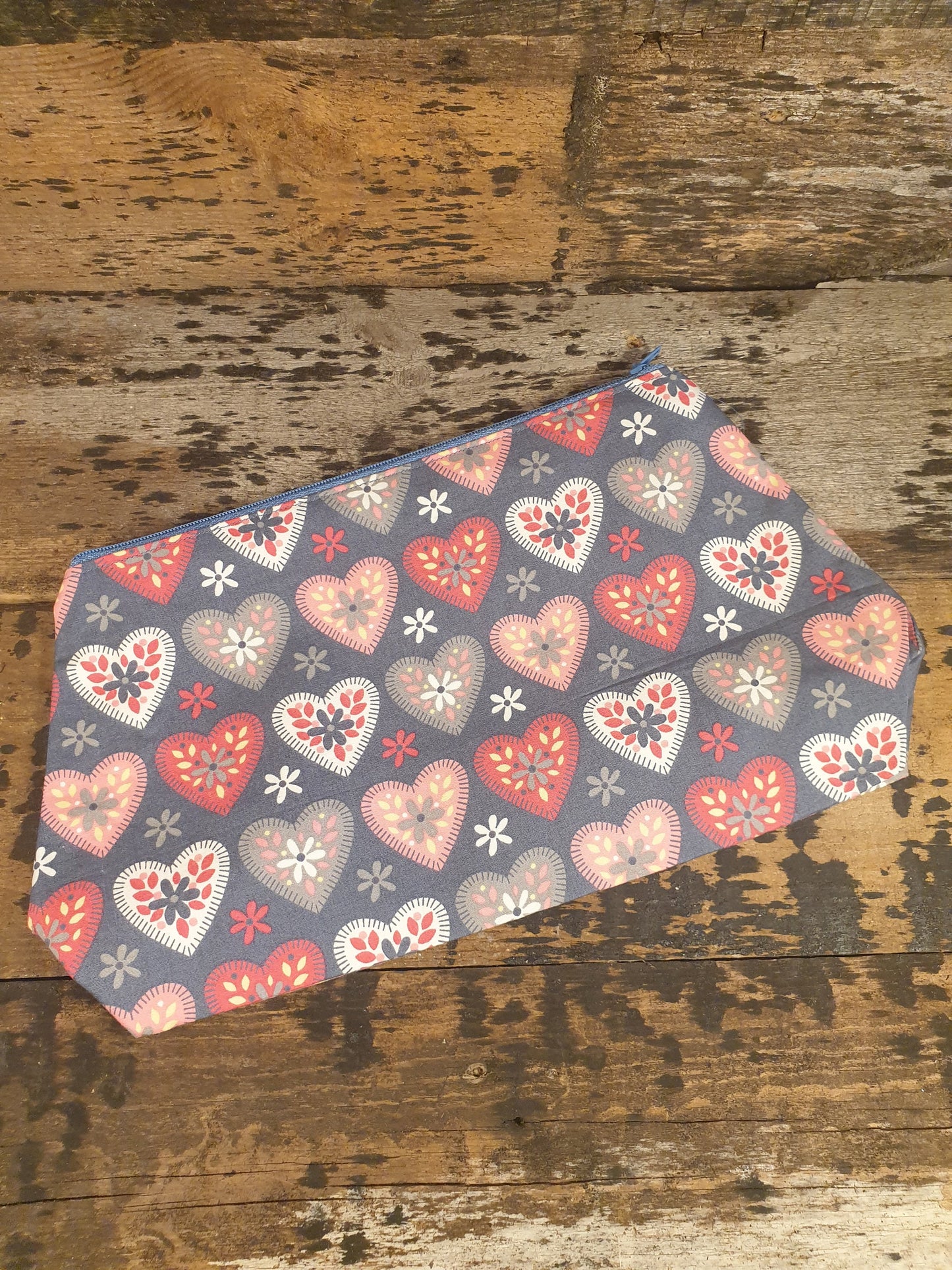 Stitched Look Love Heart Zipper Pouch Bag | Large Makeup Bag