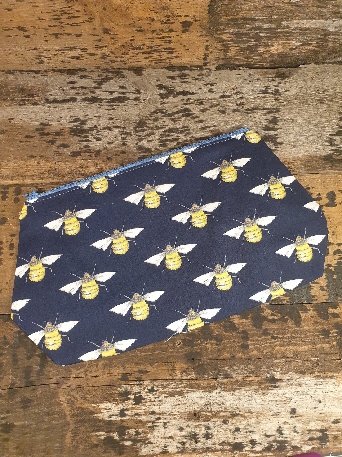 Navy Bumble Bee Pouch Bag | Large Makeup Bag