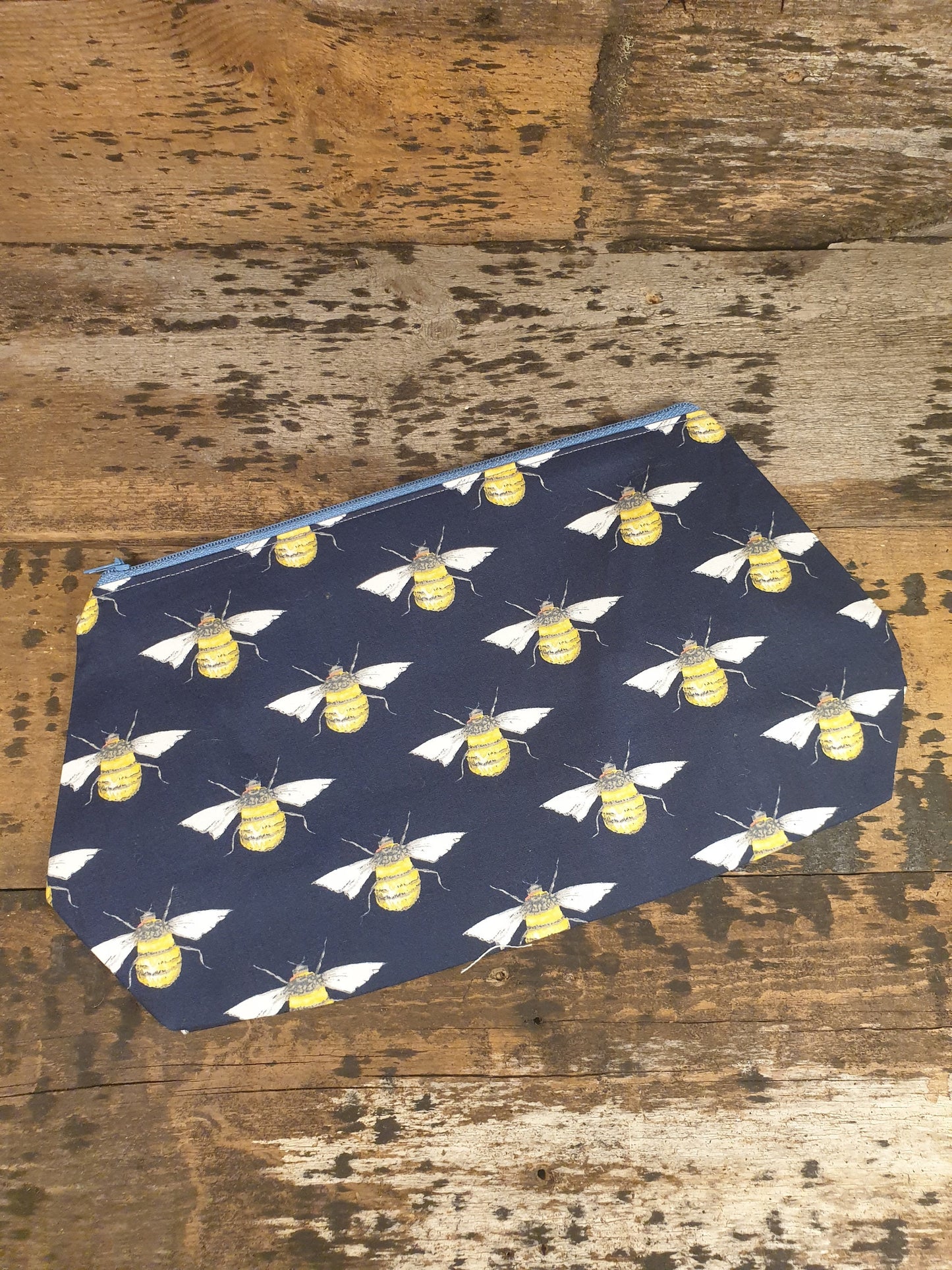 Navy Bumble Bee Pouch Bag | Large Makeup Bag