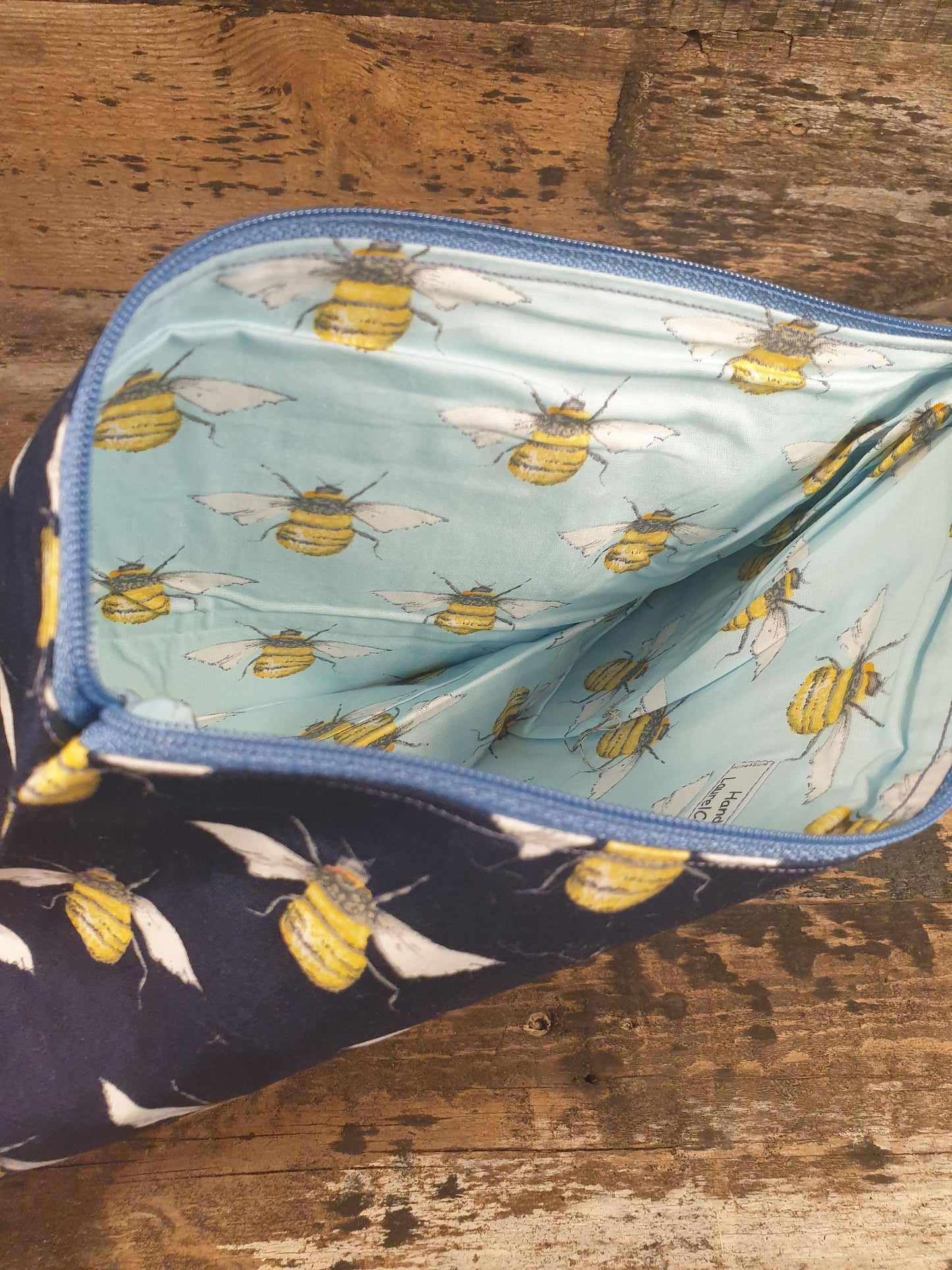 Navy Bumble Bee Pouch Bag | Large Makeup Bag