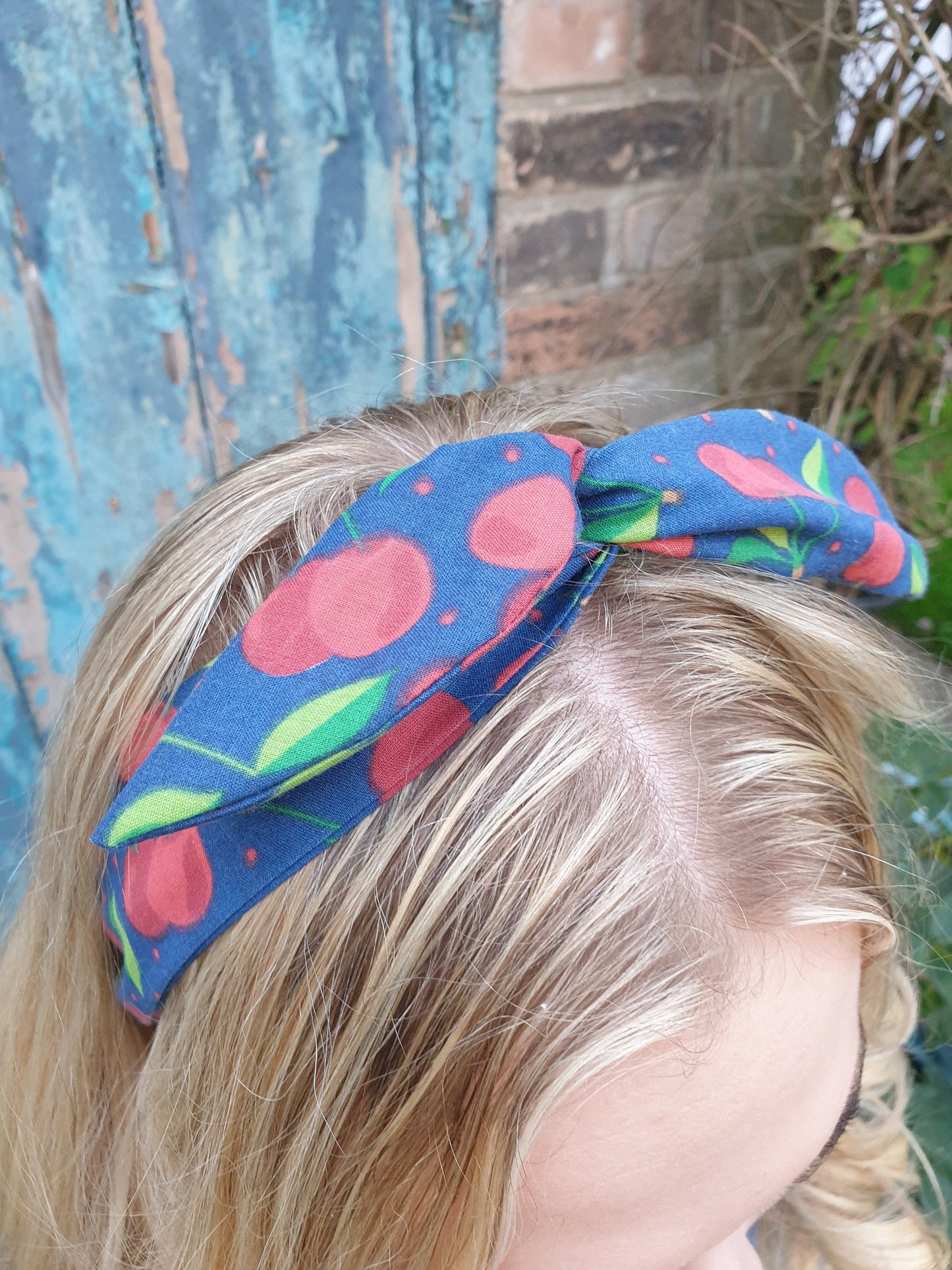 Navy Cherry Wired Headband