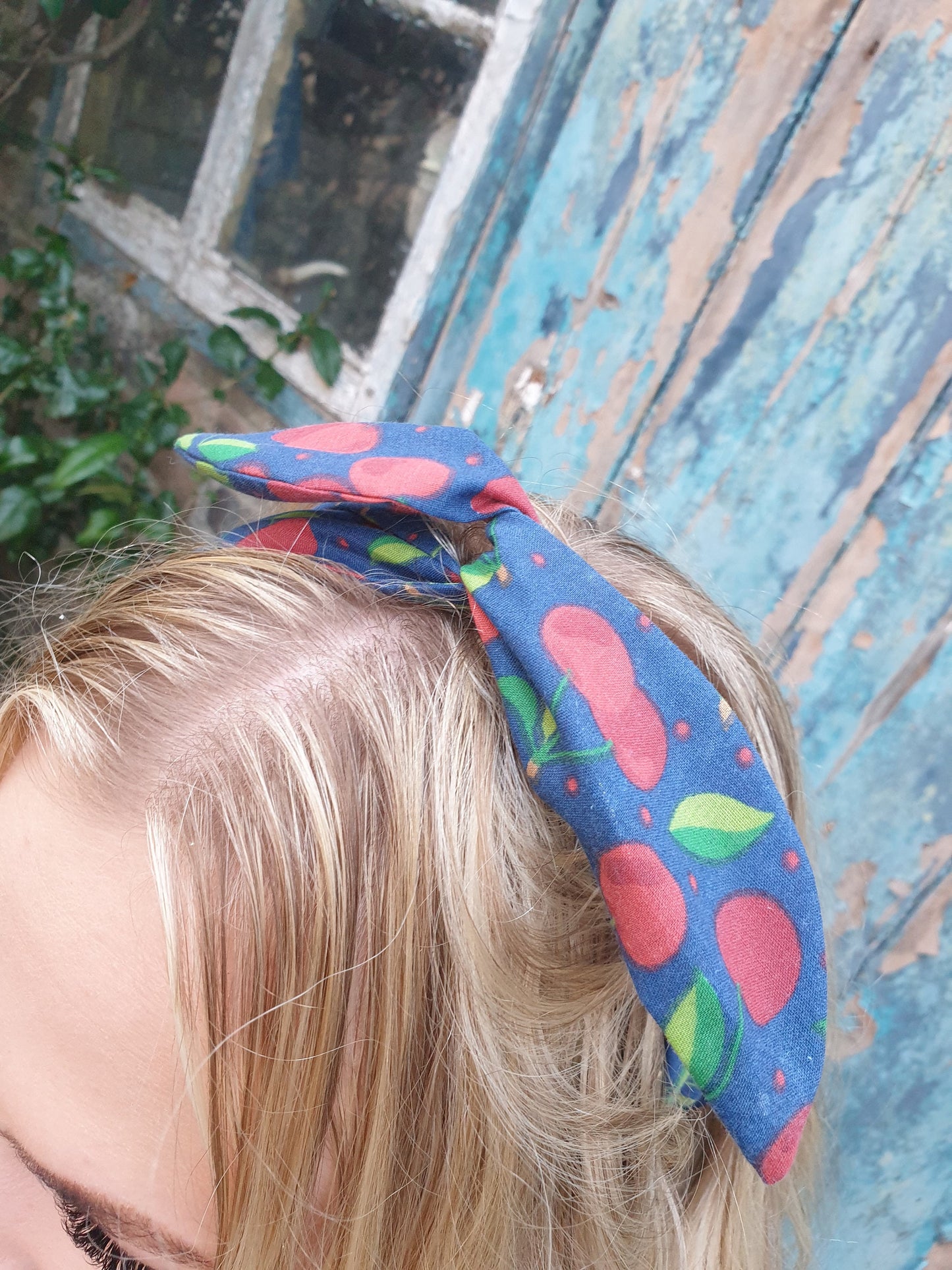 Navy Cherry Wired Headband